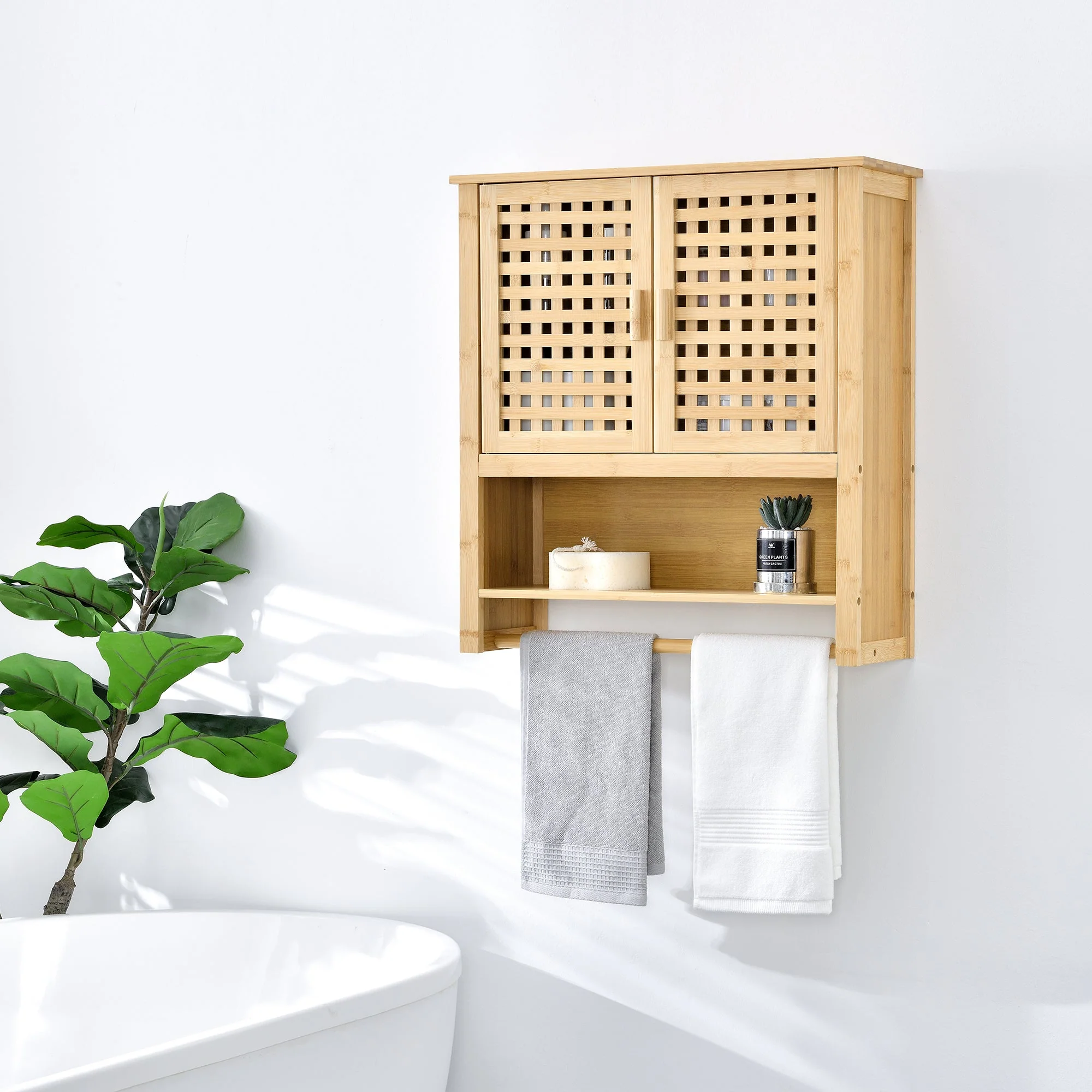 Badezimmerschrank Borlänge Hängeschrank Bambus 66 x 62 x 20 cm [en.casa] - Image 2