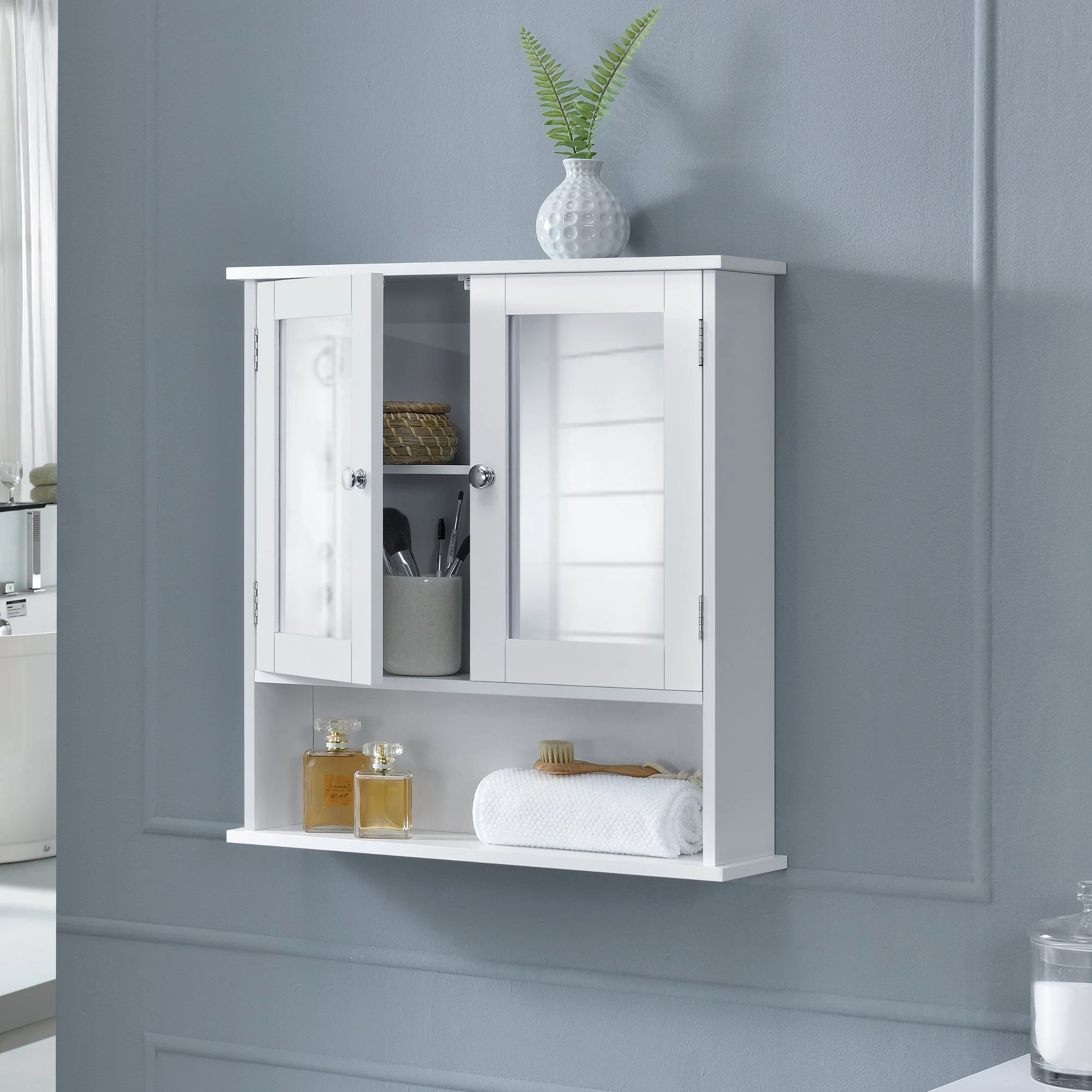 Badezimmerschrank Locust 58x56x13 cm Weiß [en.casa] - Image 2