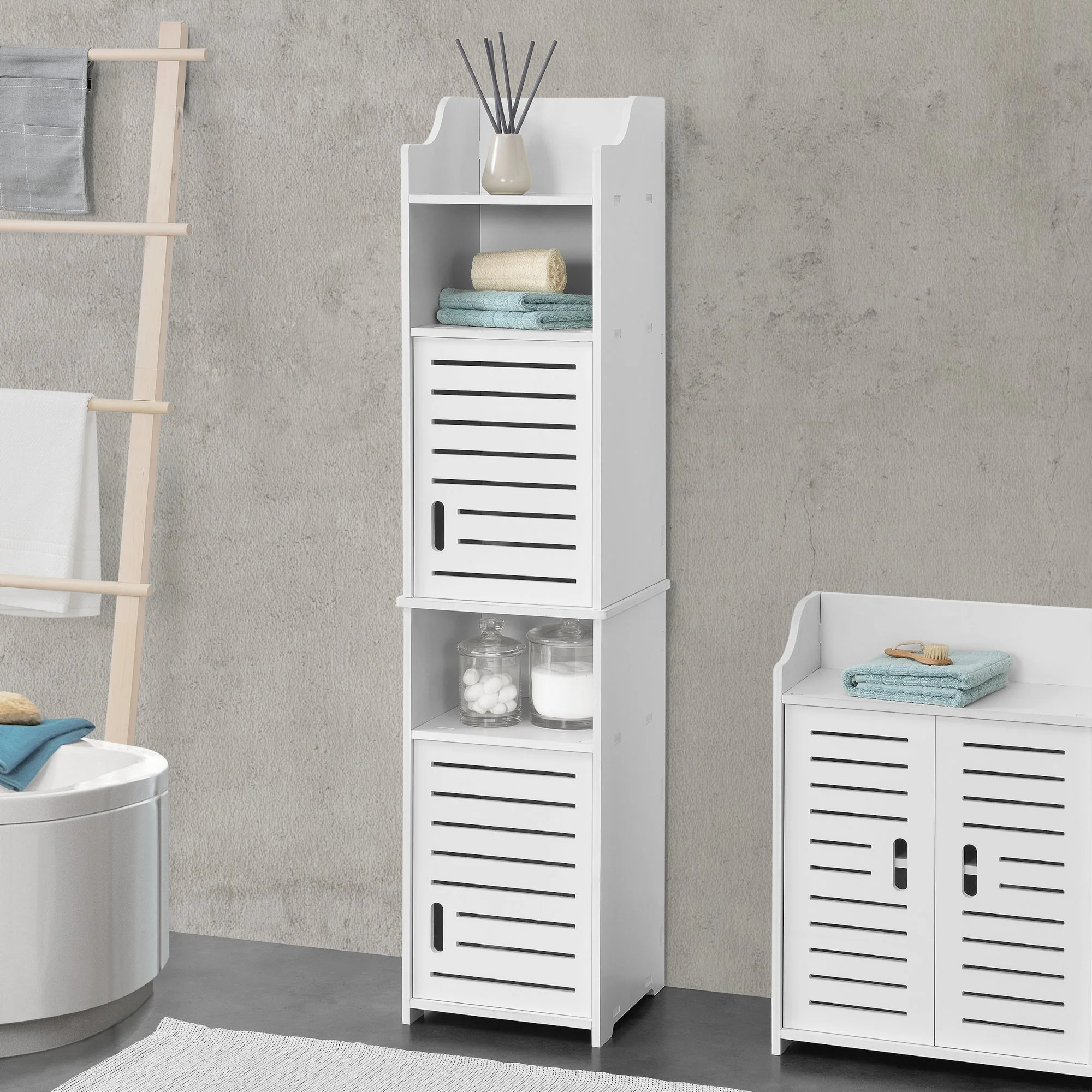 Badezimmerschrank Mora 135x32x32 cm WPC en.casa - Image 4