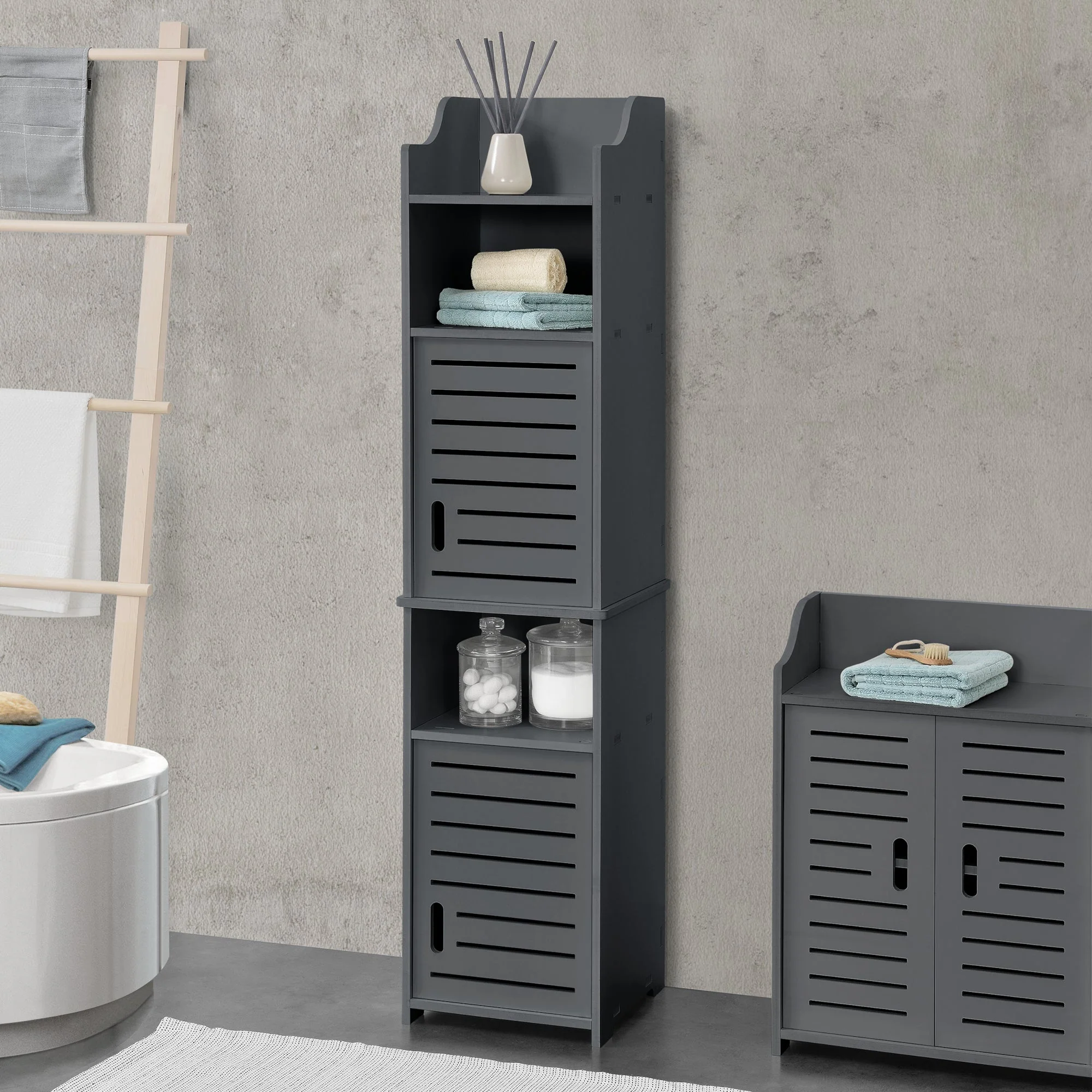 Badezimmerschrank Mora 135x32x32 cm WPC en.casa - Image 5