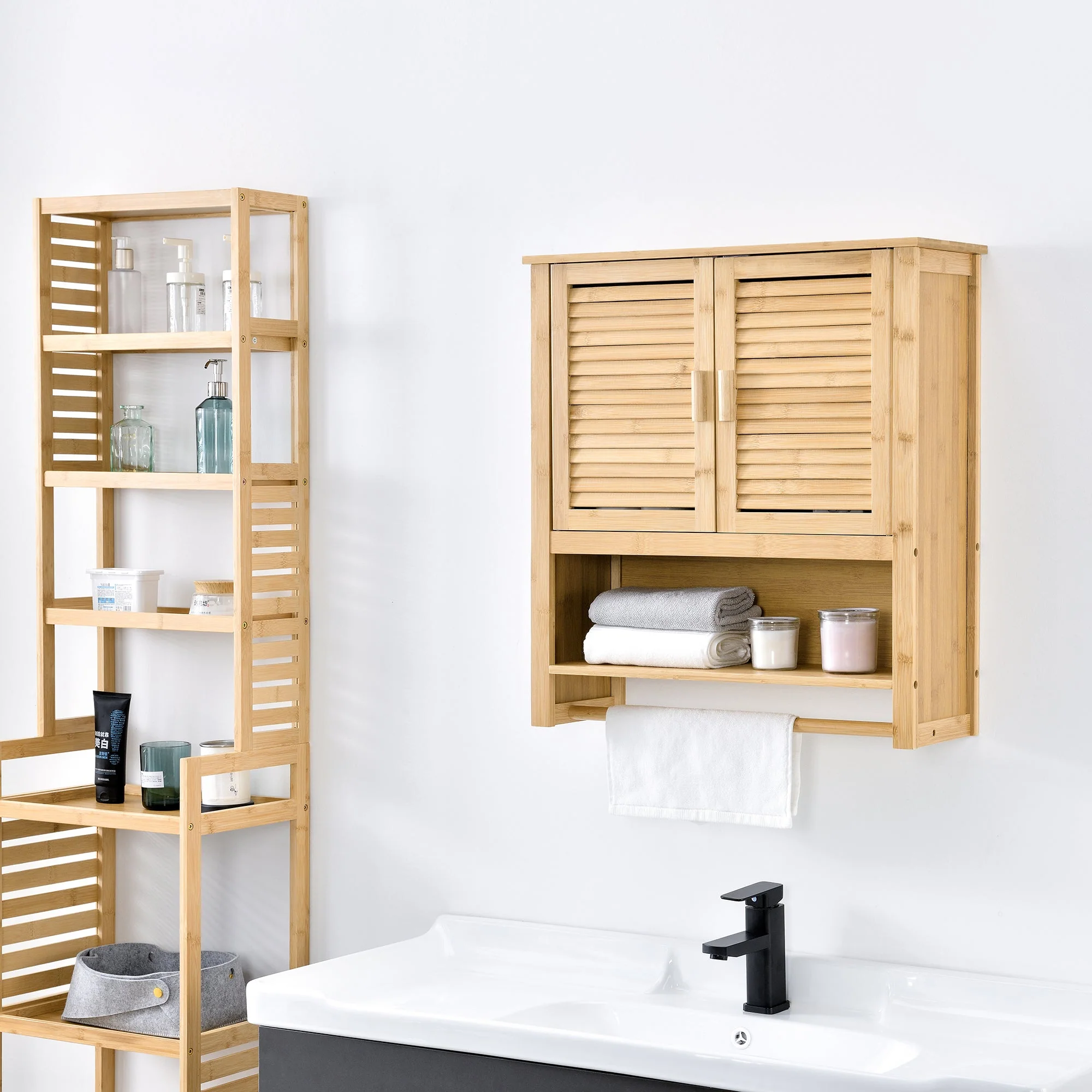 Badezimmerschrank Tyresö Hängeschrank Bambus 66 x 62 x 20 cm [en.casa] - Image 2