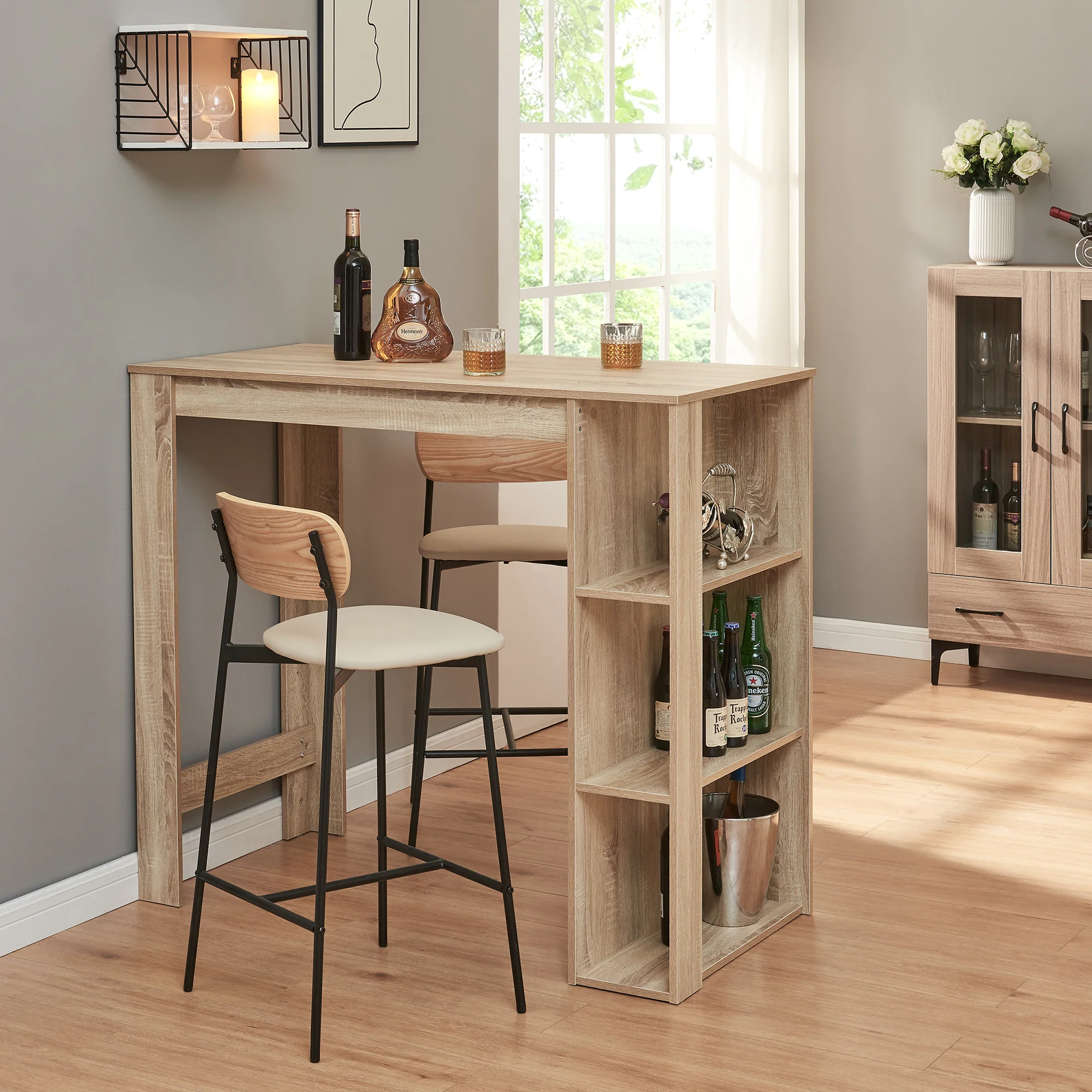 Bartisch Danderyd 120x60x106 cm mit 3 Ablagefächern [en.casa] - Image 10