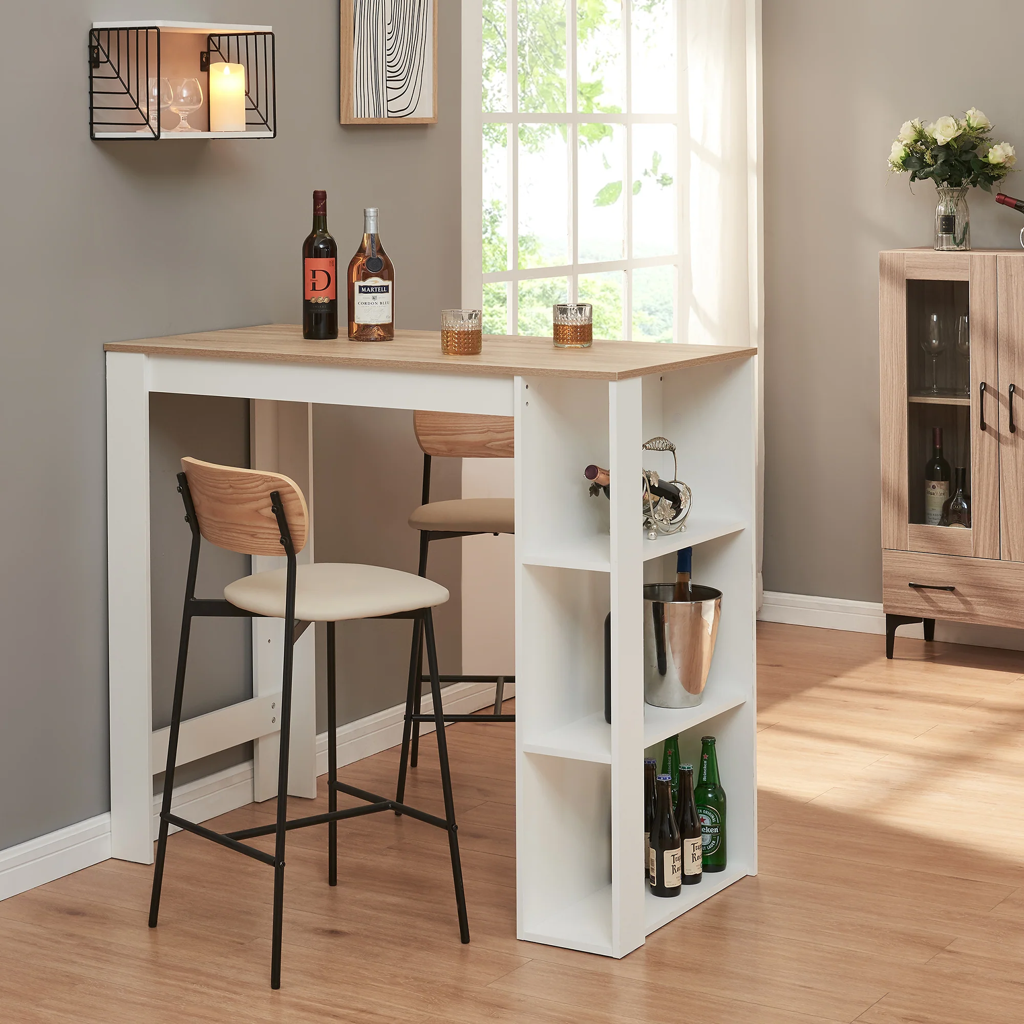 Bartisch Danderyd 120x60x106 cm mit 3 Ablagefächern [en.casa] - Image 11