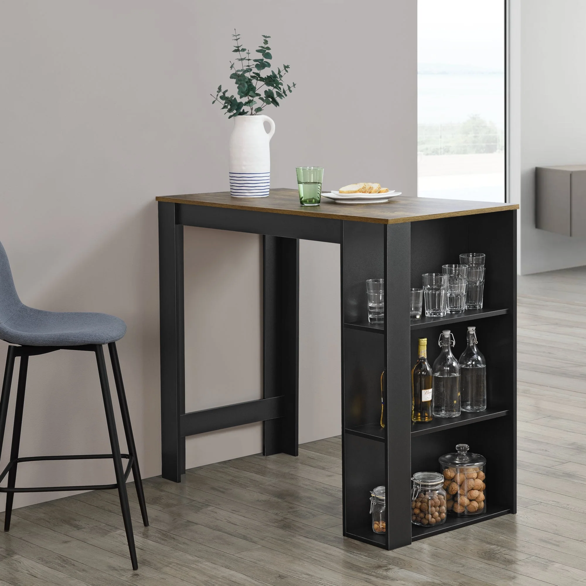 Bartisch Danderyd 120x60x106 cm mit 3 Ablagefächern [en.casa] - Image 13