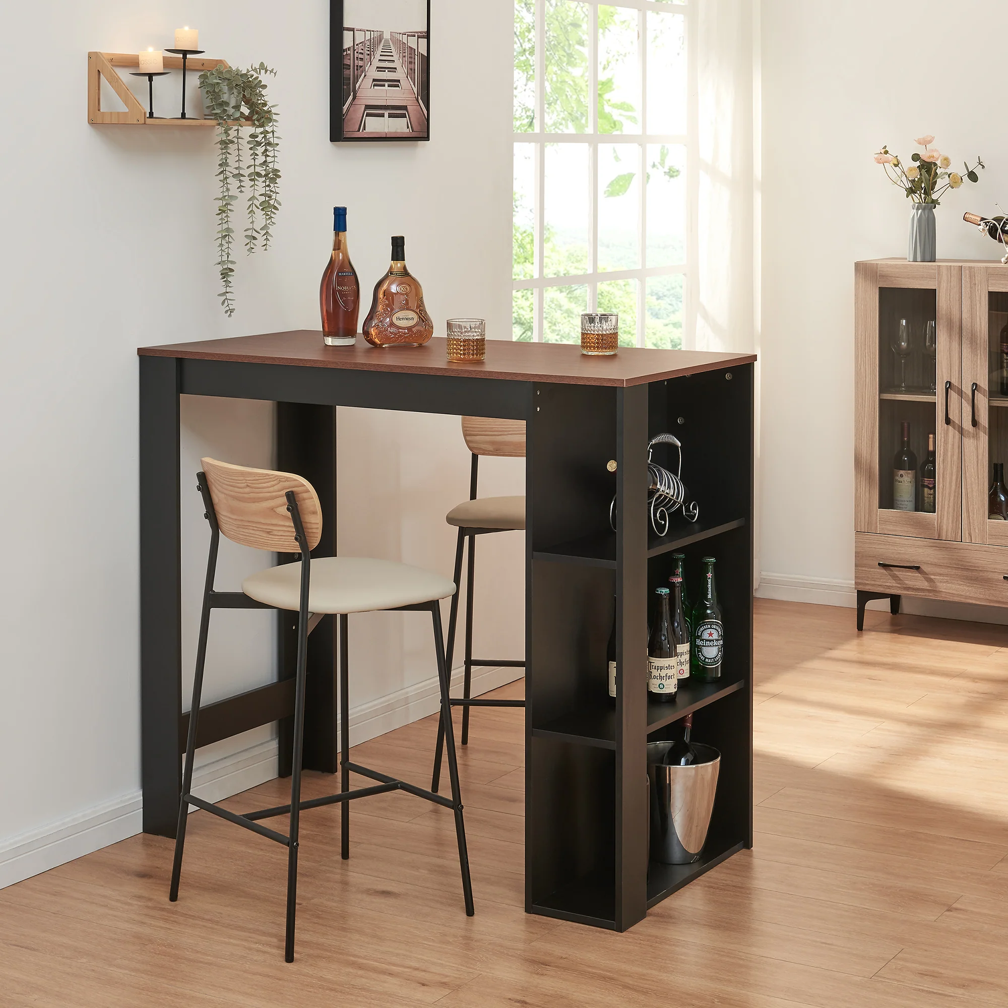 Bartisch Danderyd 120x60x106 cm mit 3 Ablagefächern [en.casa] - Image 9