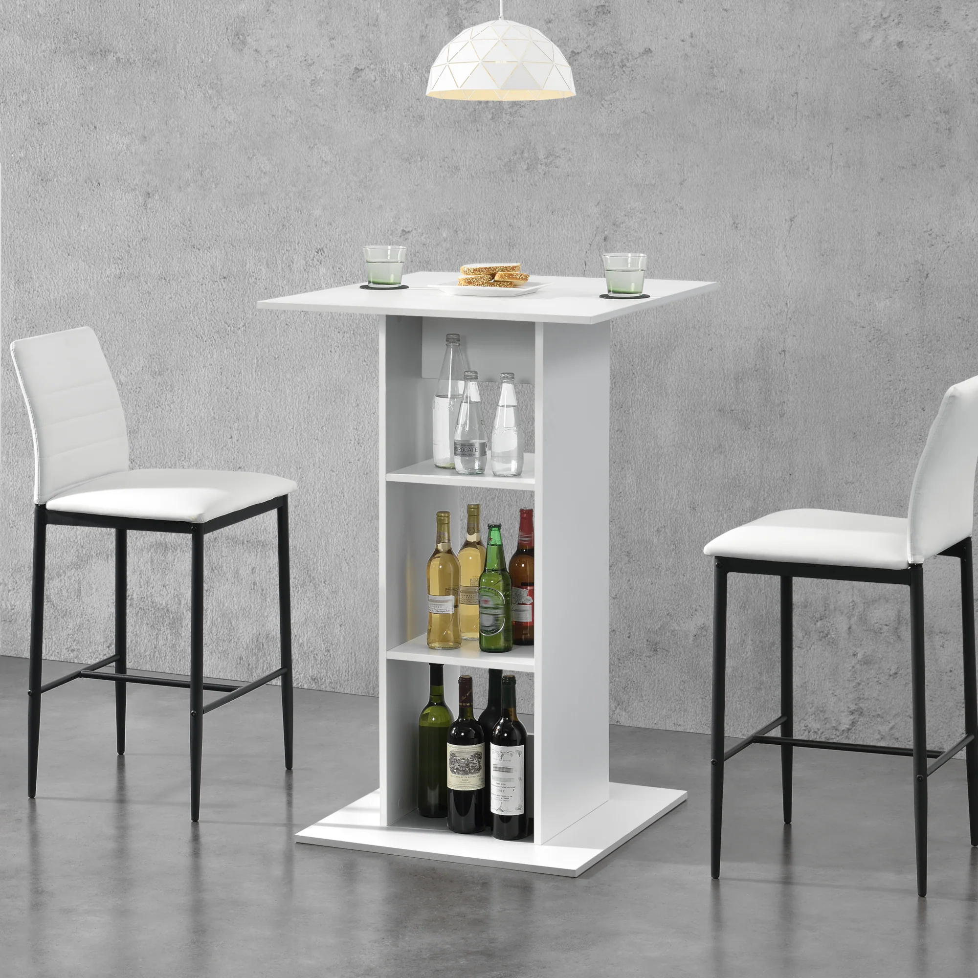 Bartisch Visby 110x70x70 cm mit 3 Regalfächern en.casa