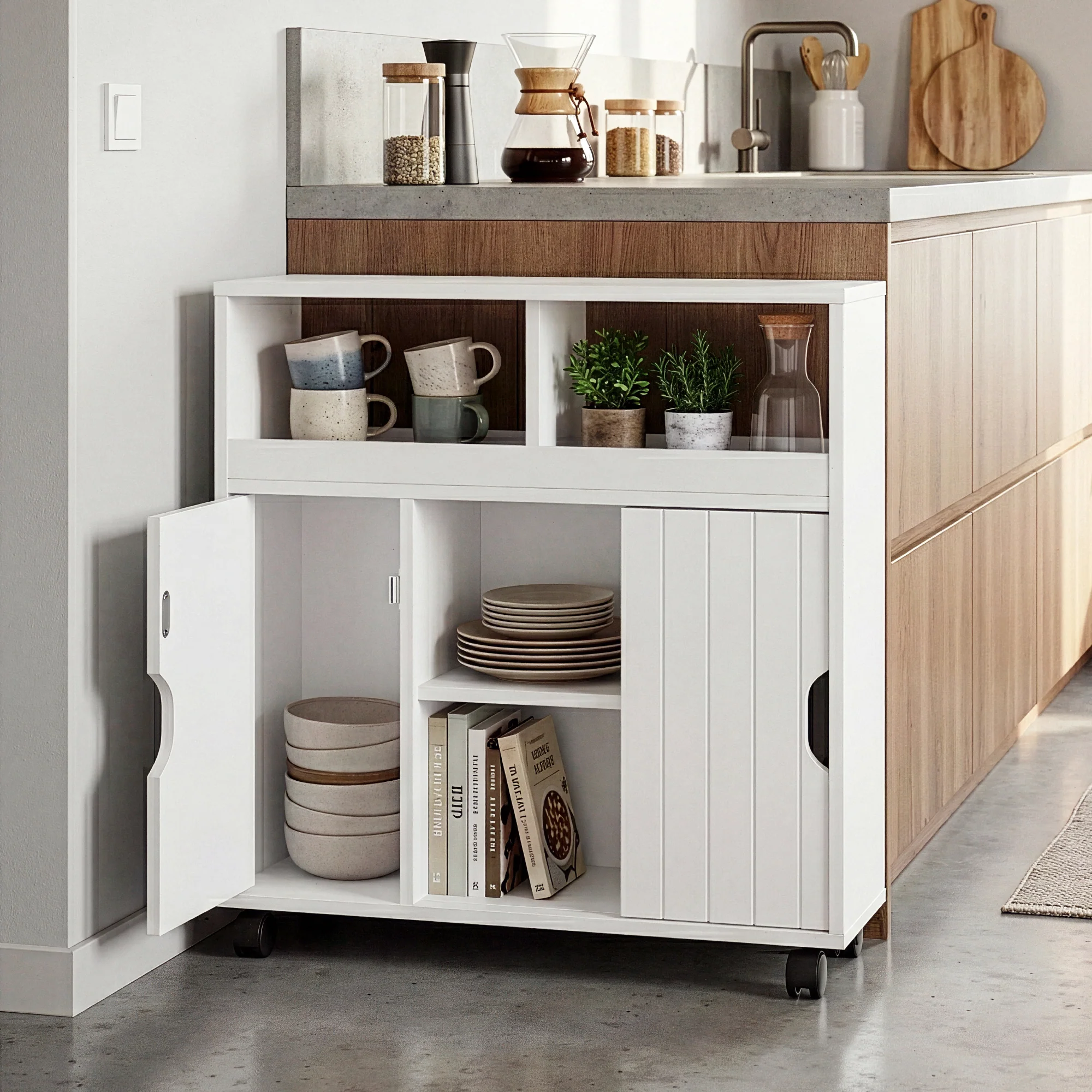 Beistellschrank auf Rollen Fadeskimma 72x70x20 cm Weiß [en.casa] - Image 2