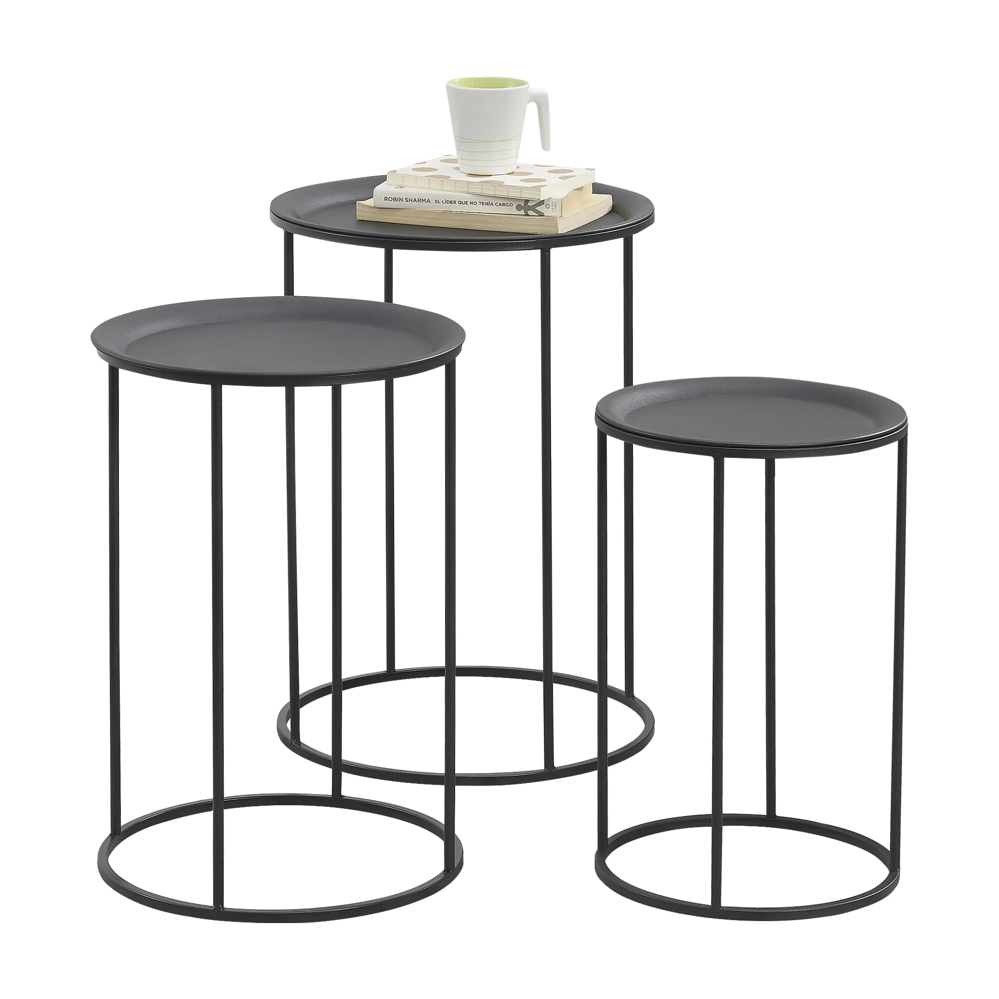 Beistelltisch Anaklia 3er Set Rund Metall Schwarz en.casa