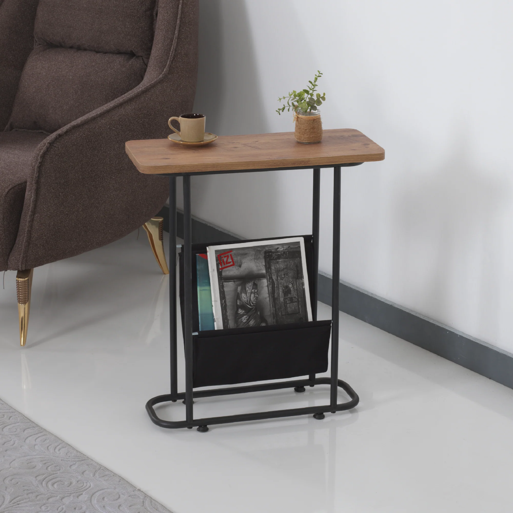Beistelltisch Bov 64 x 55 x 24 cm Schwarz / Walnuss-Optik [en.casa]