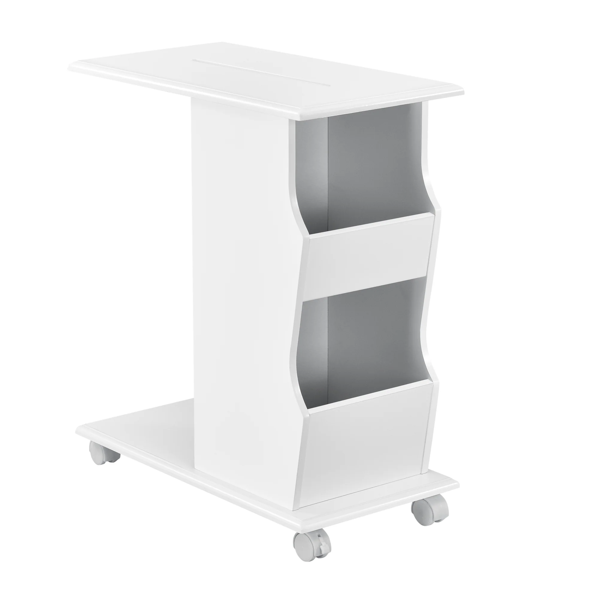 Beistelltisch Kungälv 53x30x63 cm Rollen und Staufächer Weiß en.casa