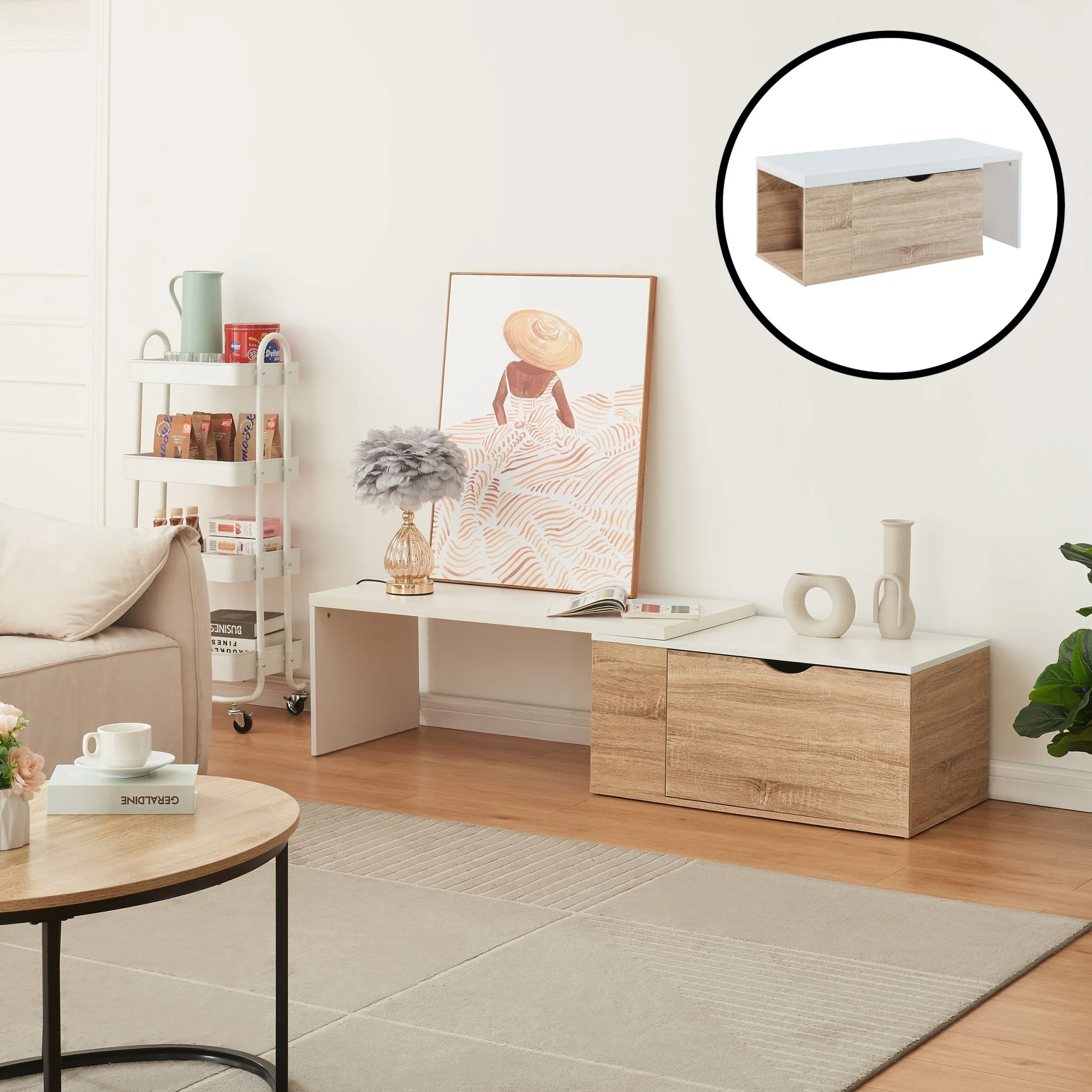 Beistelltisch Österåker 100x47,5x40 cm Holzoptik/Weiß [en.casa]