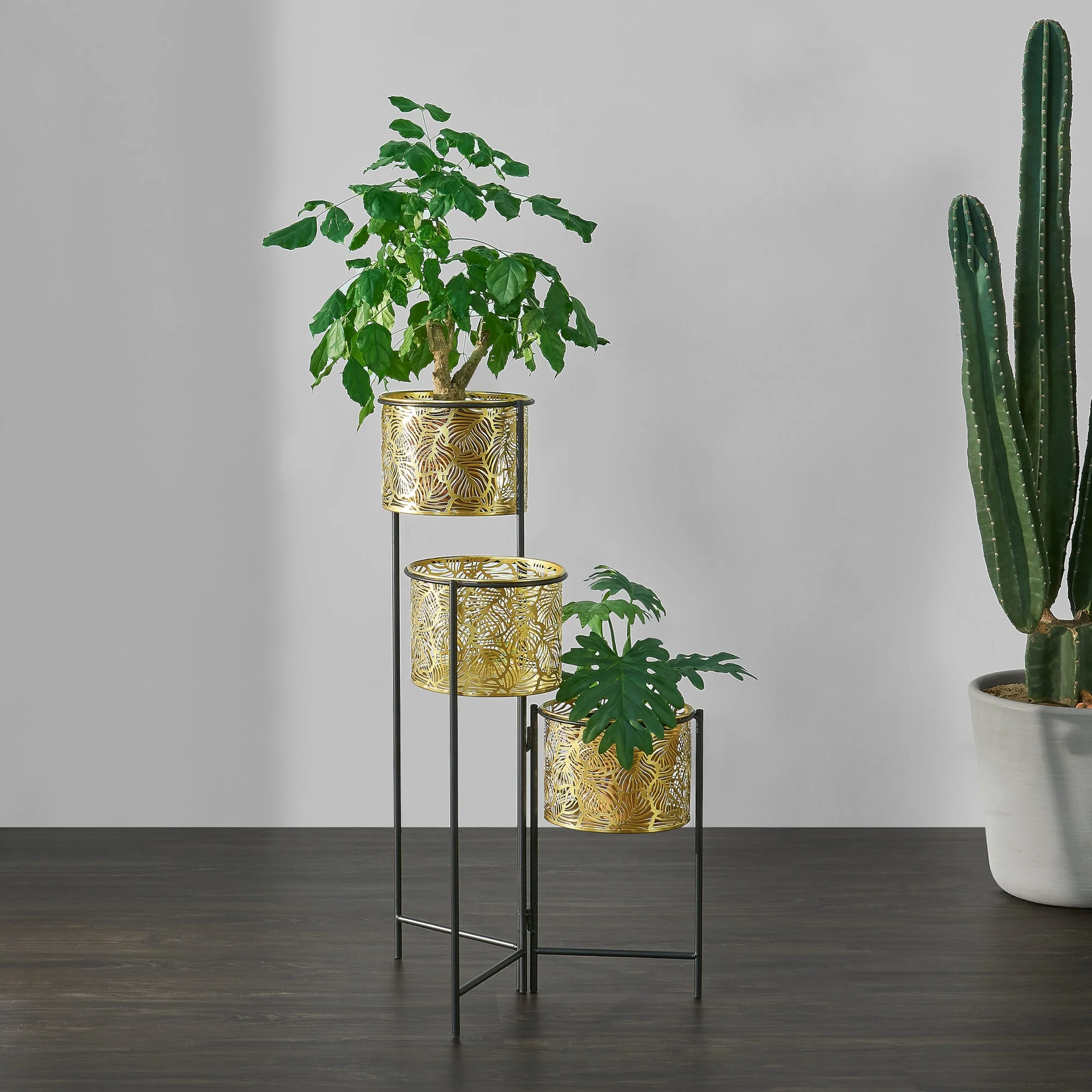 Blumenständer Verrebroek Schwarz/Messingfarben [en.casa] - Image 2