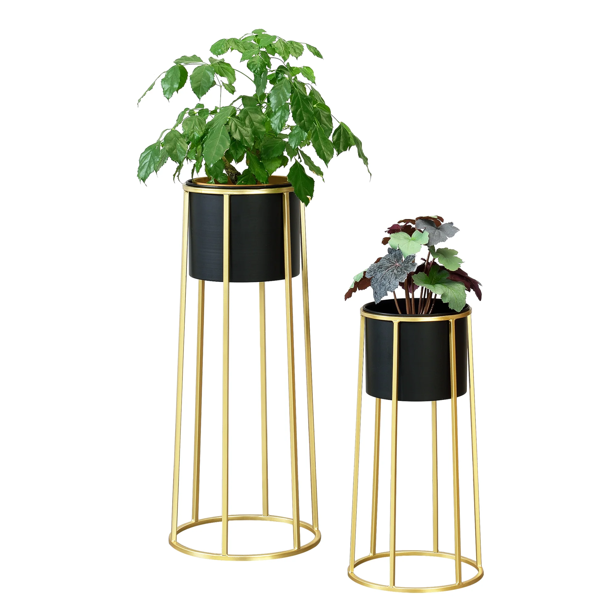 Blumentopf Ständer Macon 2-tlg. Schwarz-Goldfarben en.casa