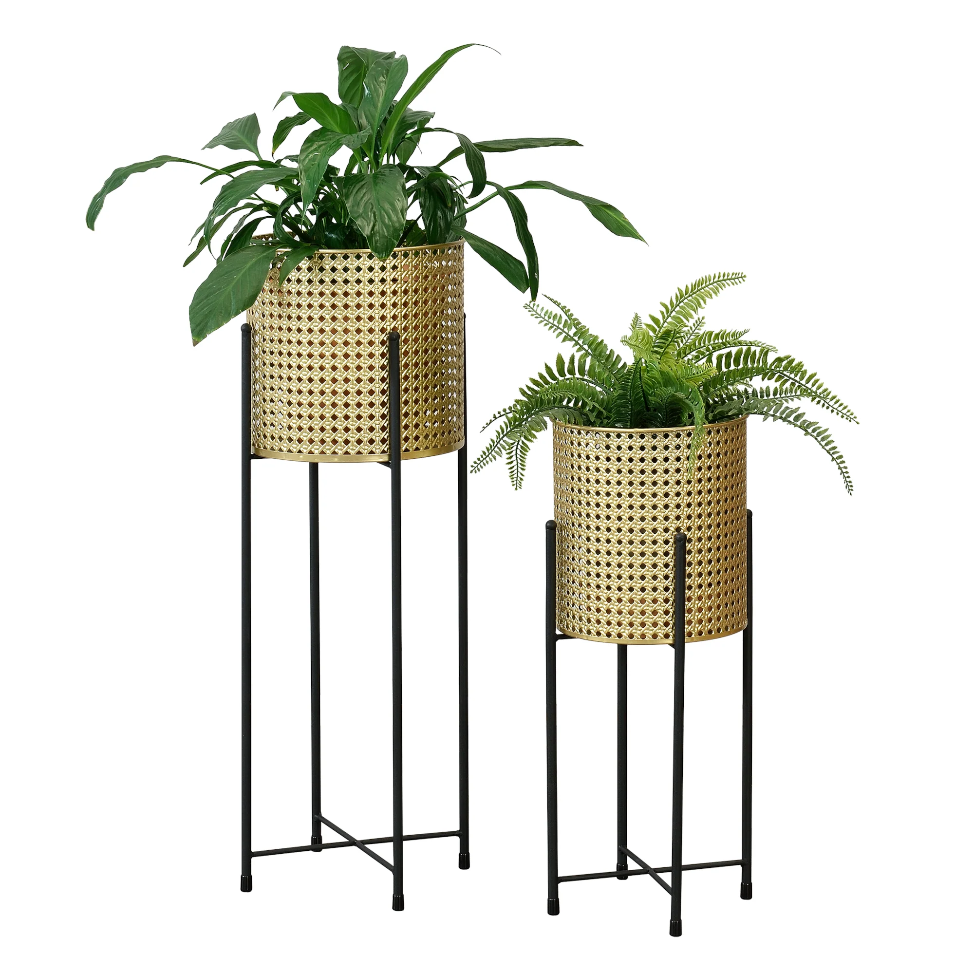 Blumentopf Ständer Mol 2-tlg. Schwarz-Goldfarben en.casa