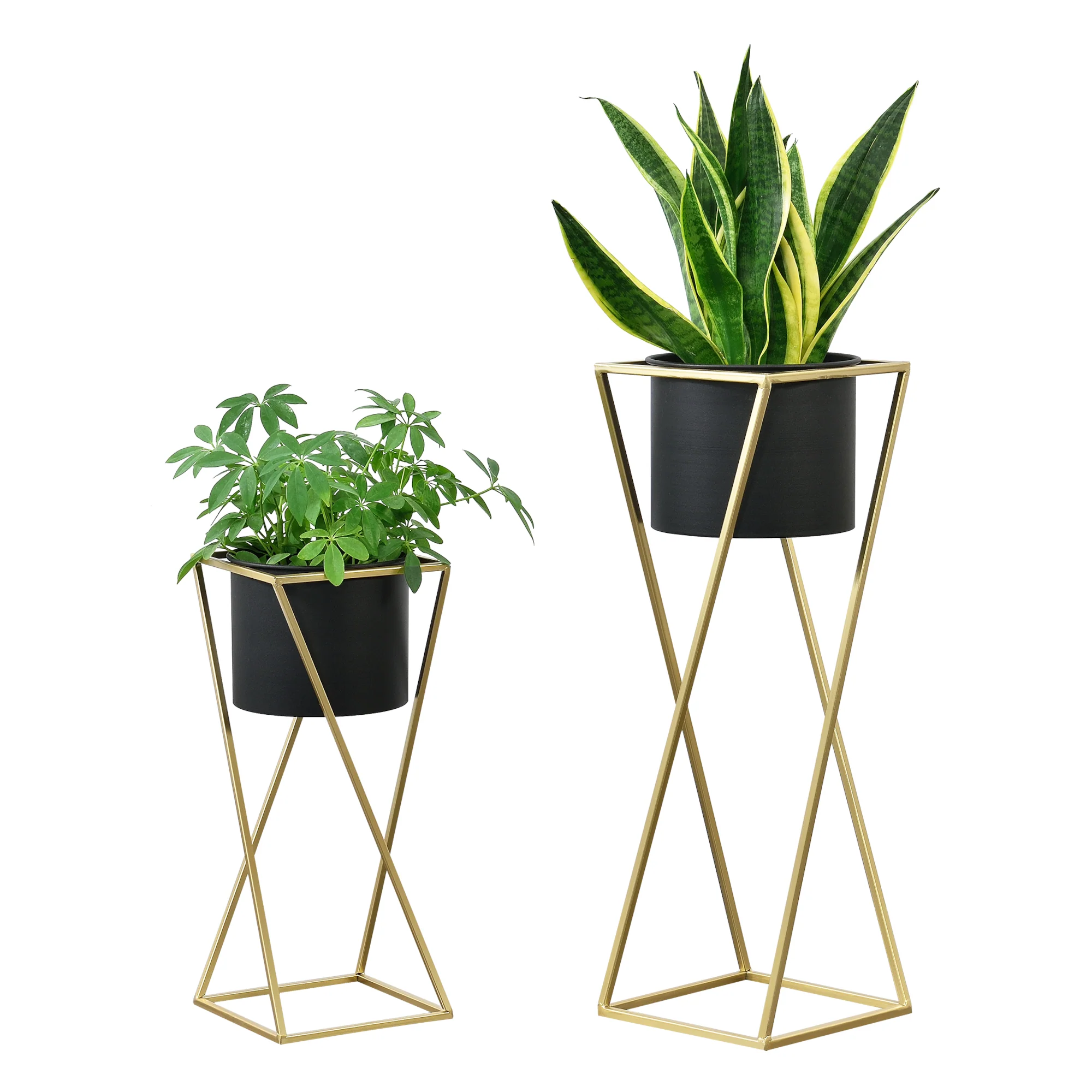 Blumentopf Ständer Mons 2-tlg. Schwarz-Goldfarben en.casa