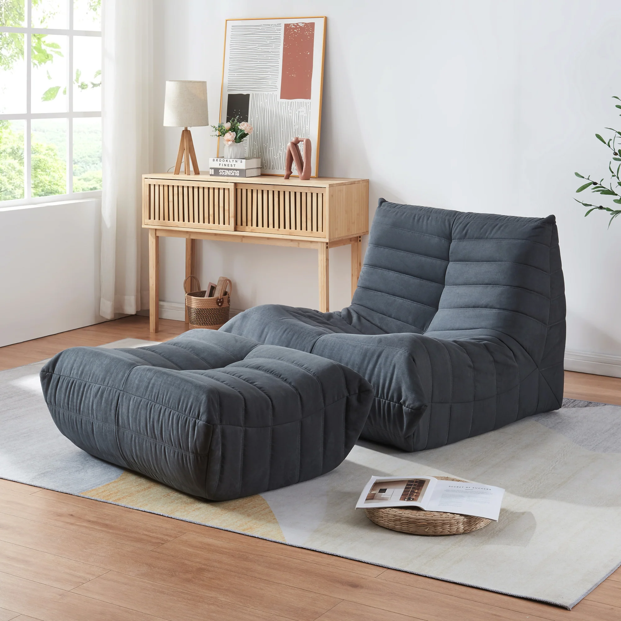 Bodensessel mit Fußhocker Kodsø 75x90x100 cm [en.casa] - Image 5