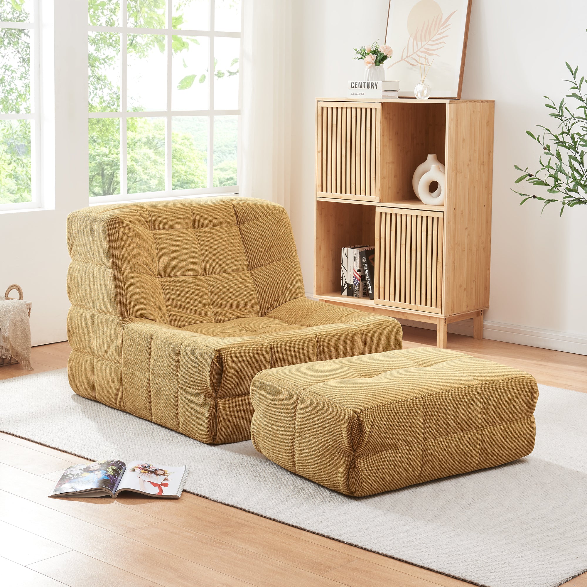 Bodensessel mit Fußhocker Koskyvn Textil [en.casa] - Image 3