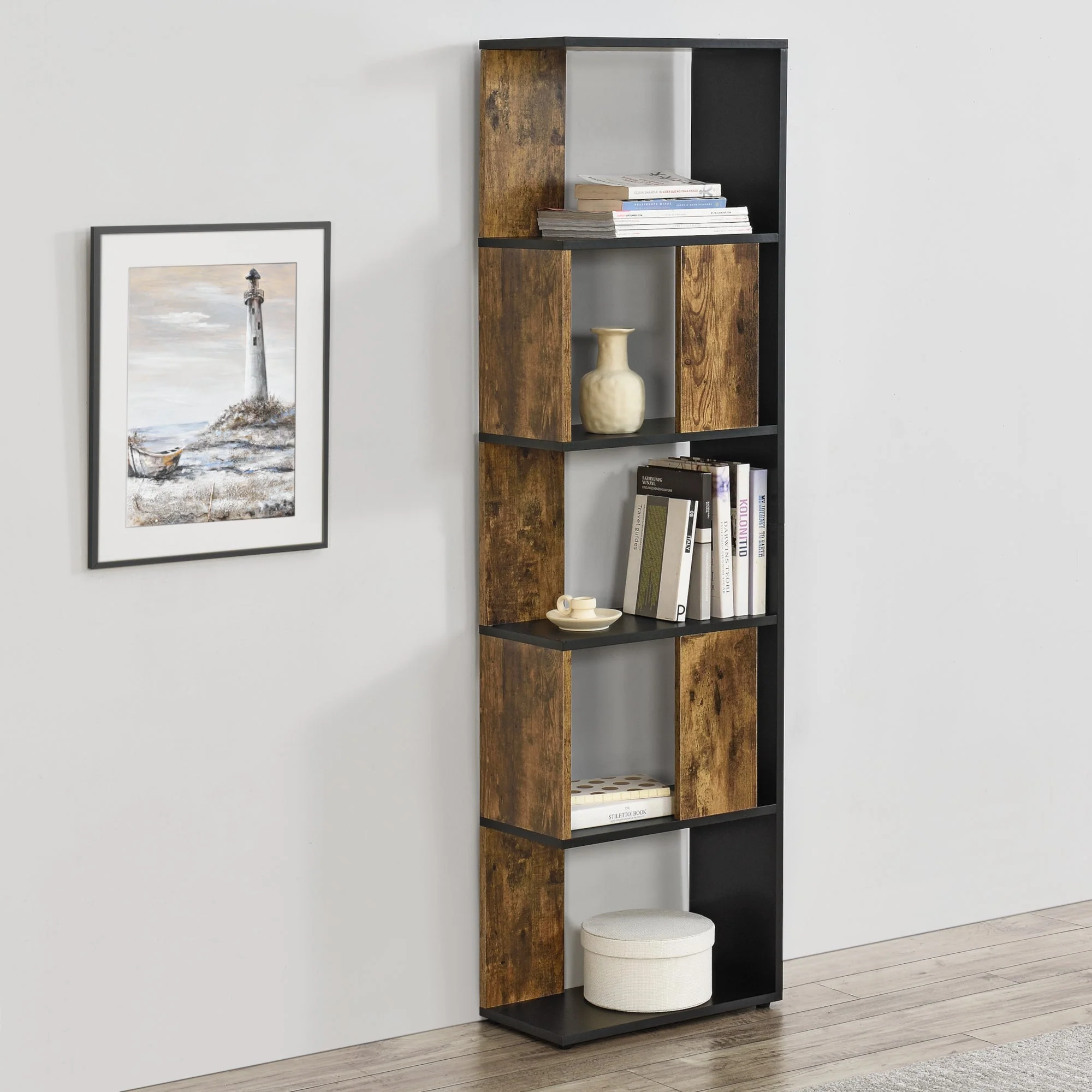Bücherregal Aneby 159x45x24cm mit 5 Ablageflächen versch. Farben [en.casa] - Image 6