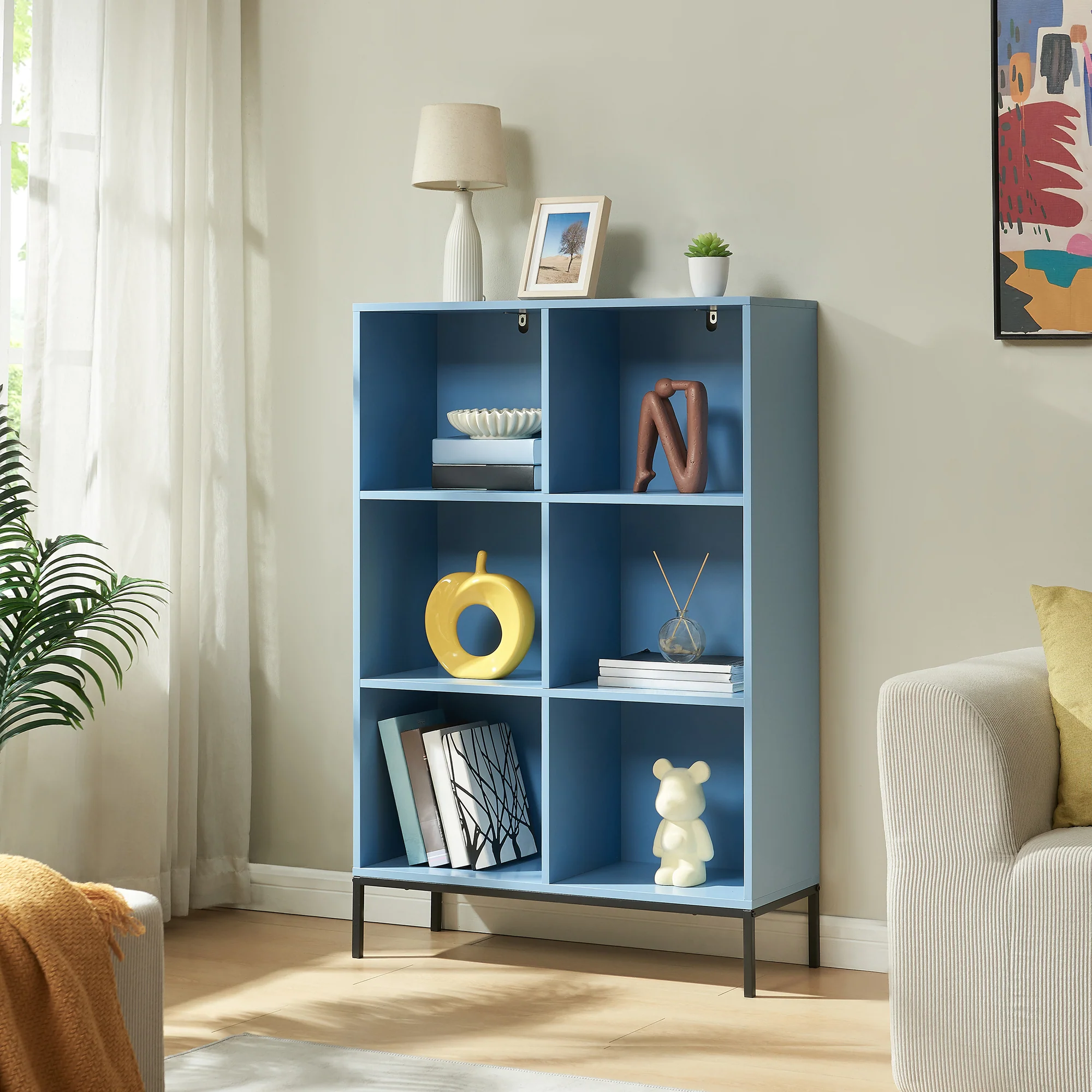 Bücherregal Colwyn 120x80x30 cm Blau [en.casa] - Image 2