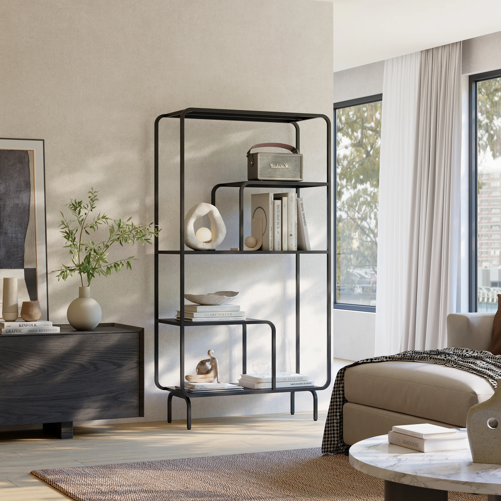 Bücherregal Færder Stahl 145x76x33 cm Schwarz [en.casa]