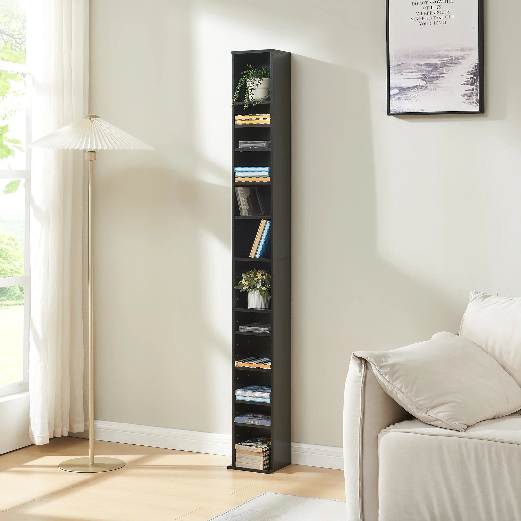 CD Regal Tynset 175x20x20 cm mit 12 Fächern [en.casa] - Image 6