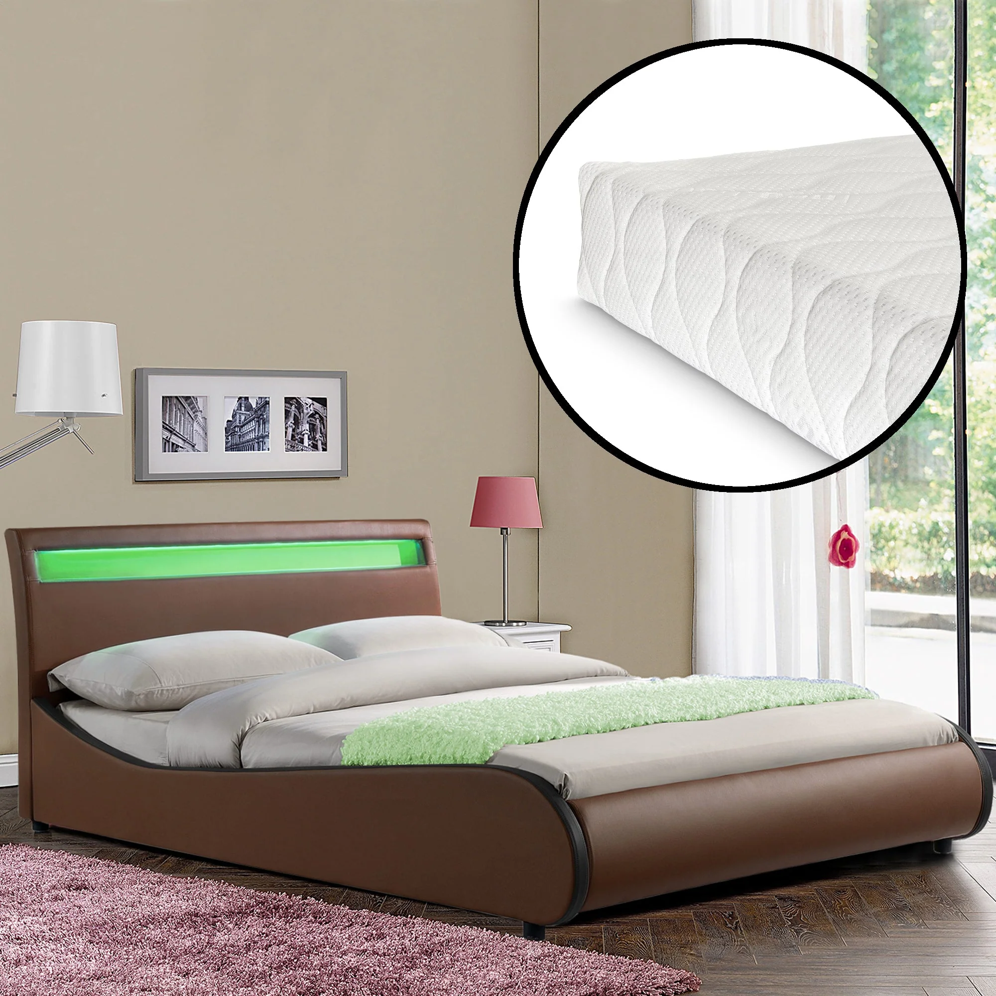 CORIUM LED Kunstlederbett Valencia mit Matratze (140/180x200) in 7 Farben - Image 19