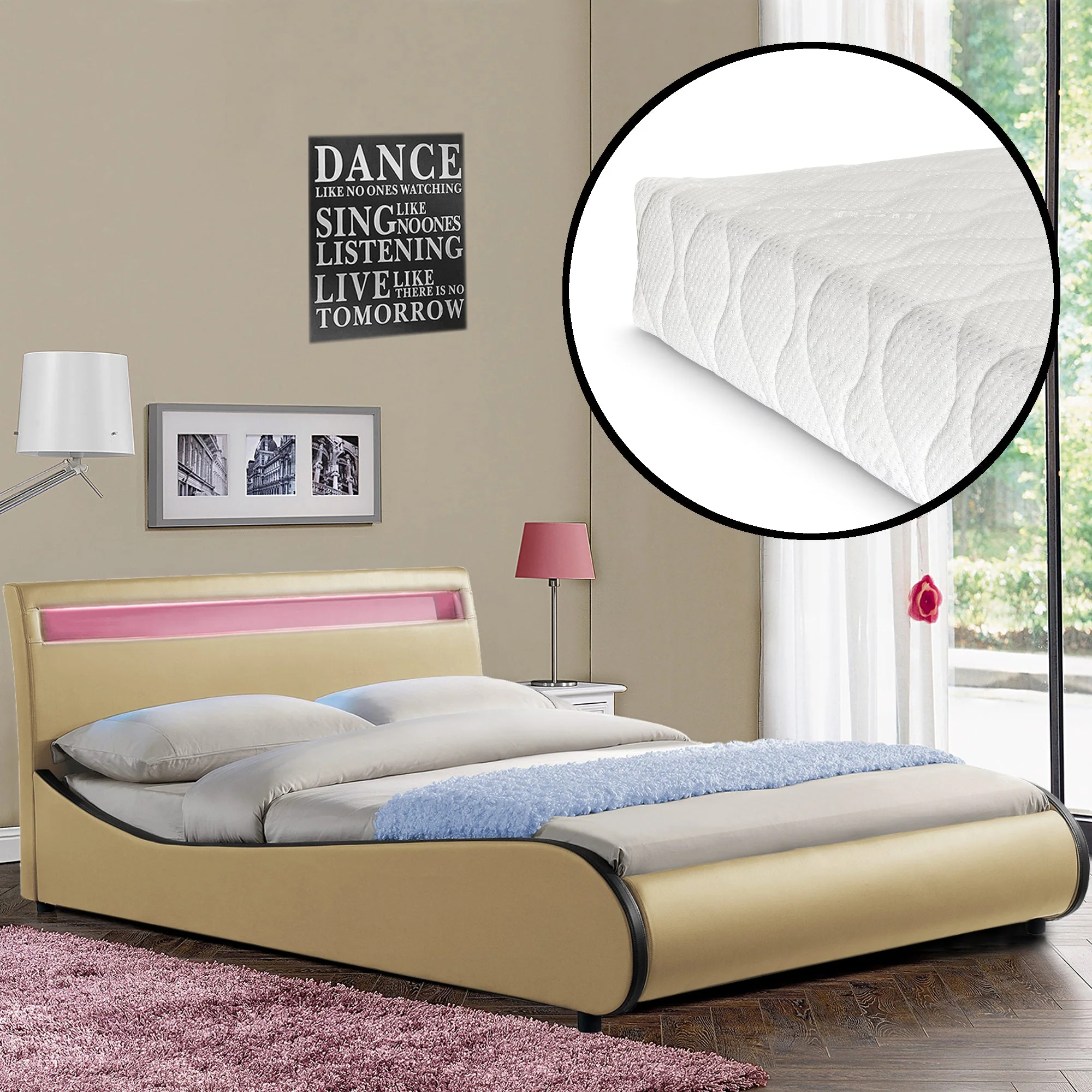 CORIUM LED Kunstlederbett Valencia mit Matratze (140/180x200) in 7 Farben - Image 24