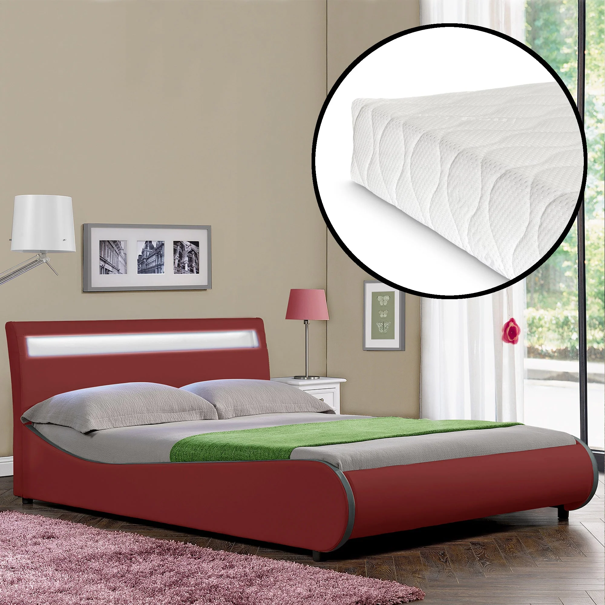 CORIUM LED Kunstlederbett Valencia mit Matratze (140/180x200) in 7 Farben - Image 28