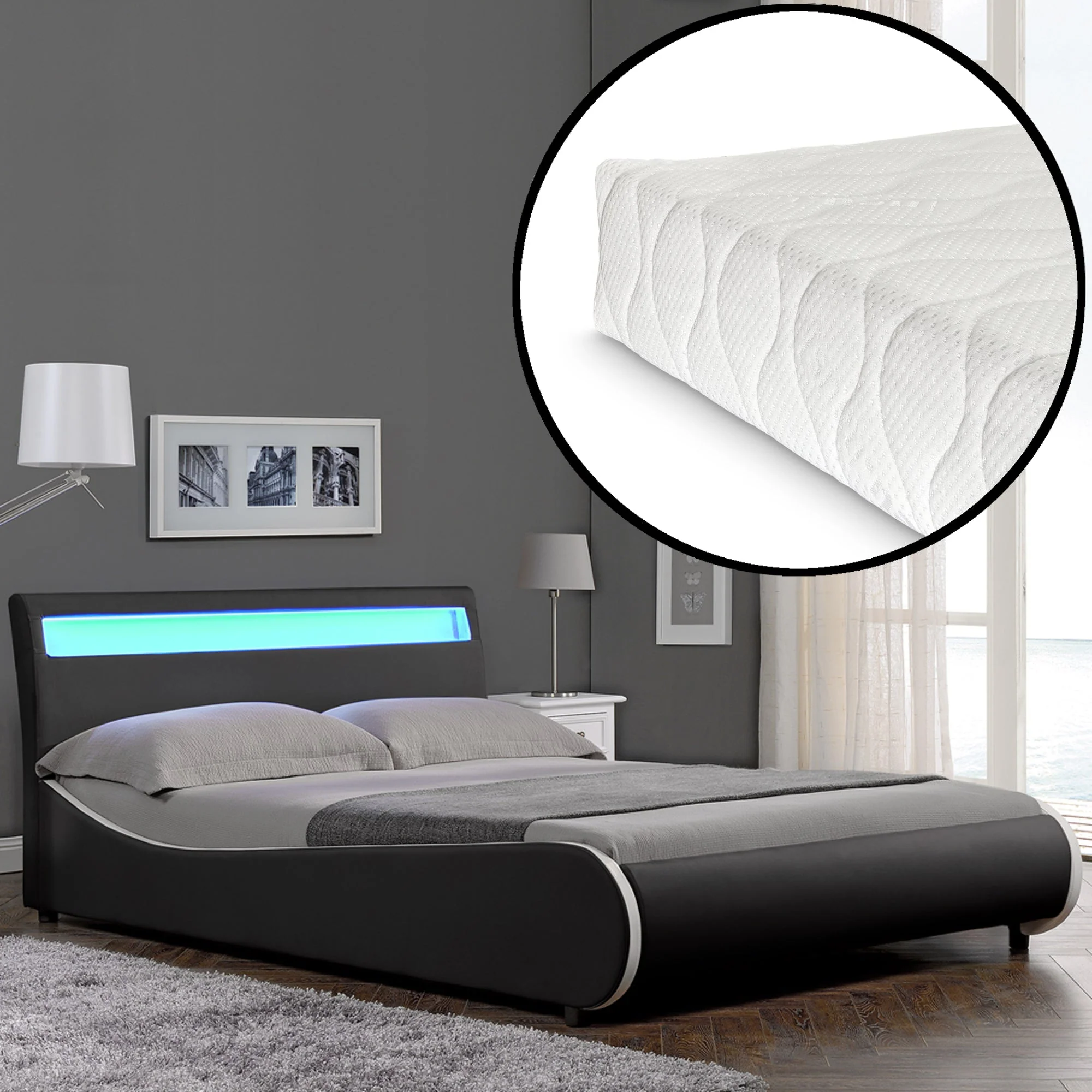 CORIUM LED Kunstlederbett Valencia mit Matratze (140/180x200) in 7 Farben - Image 31