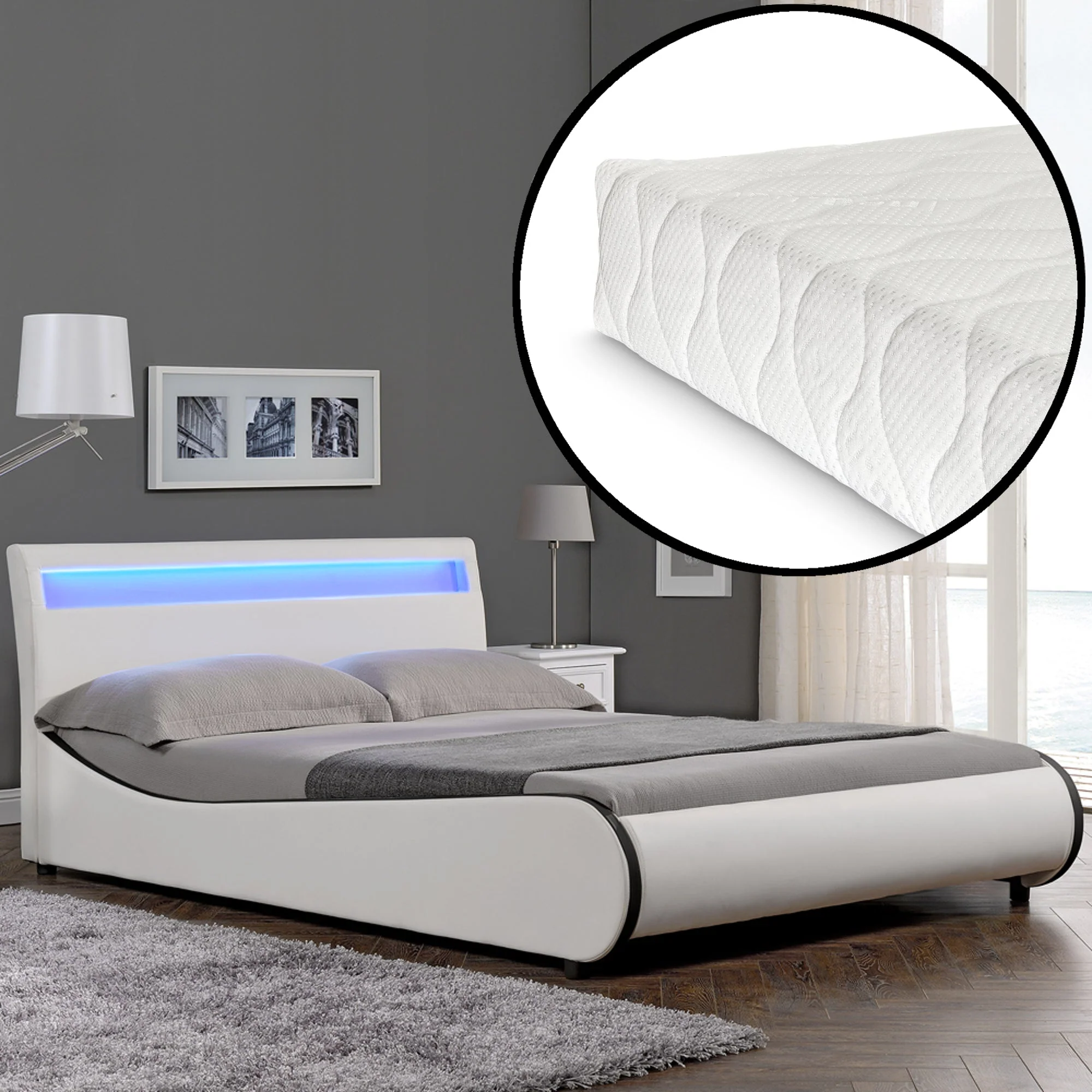 CORIUM LED Kunstlederbett Valencia mit Matratze (140/180x200) in 7 Farben - Image 32