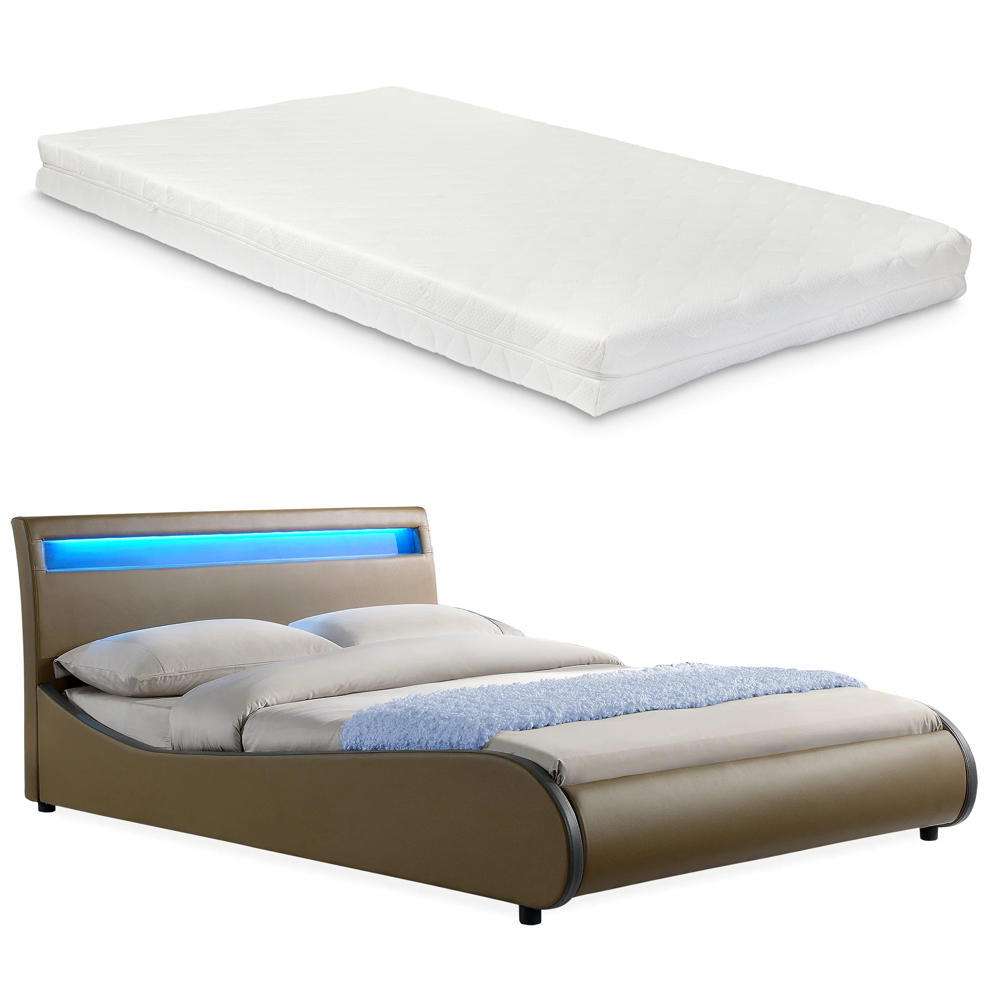CORIUM LED Kunstlederbett Valencia mit Matratze (140/180x200) in 7 Farben - Image 6