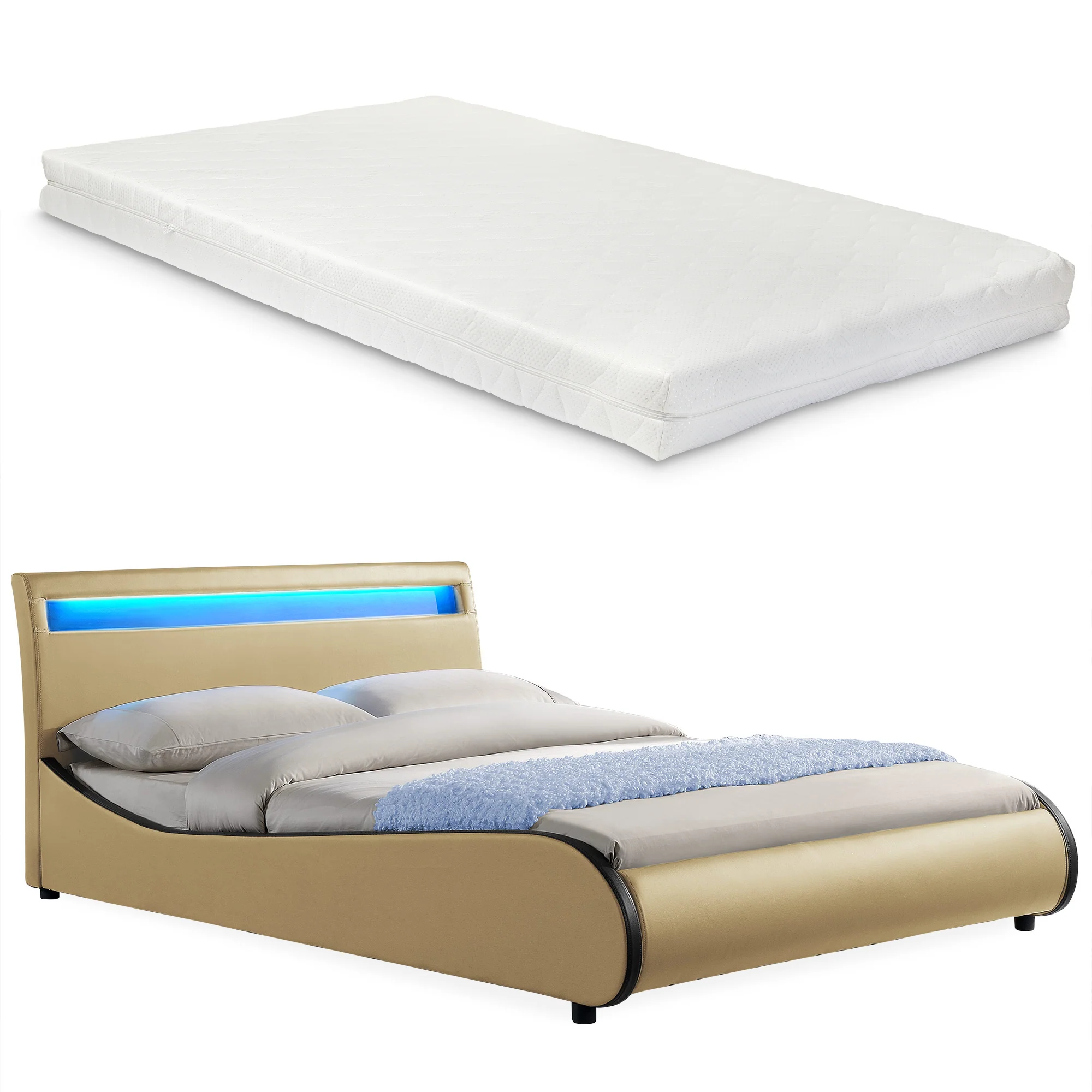 CORIUM LED Kunstlederbett Valencia mit Matratze (140/180x200) in 7 Farben - Image 8