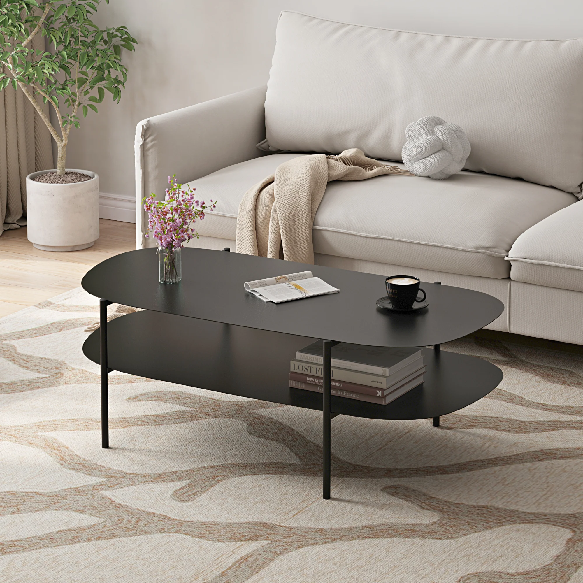 Couchtisch Enebakk 112x62x40,5cm Schwarz, matt [en.casa]