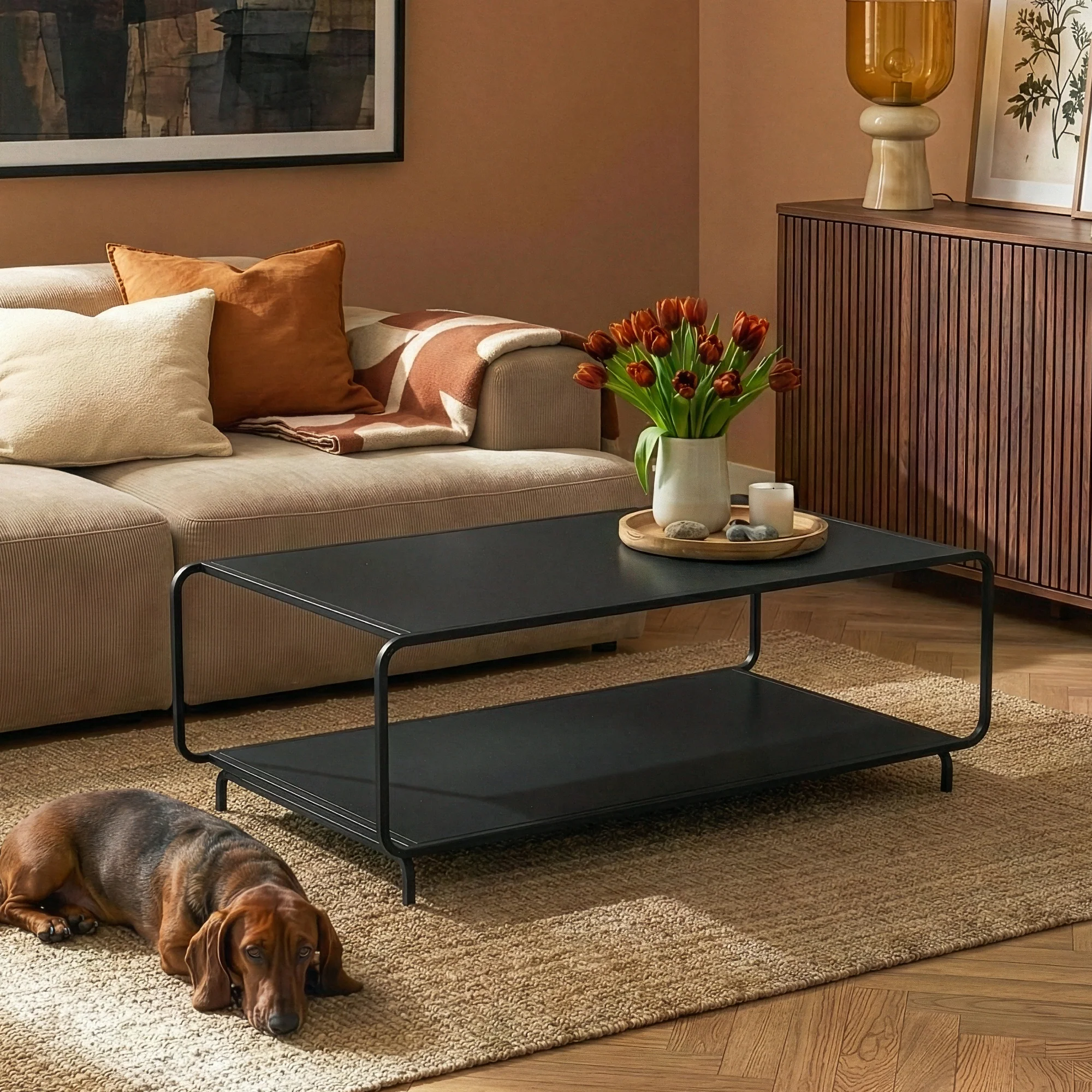 Couchtisch Færder 115x50x45 cm Stahl Schwarz [en.casa] - Image 2