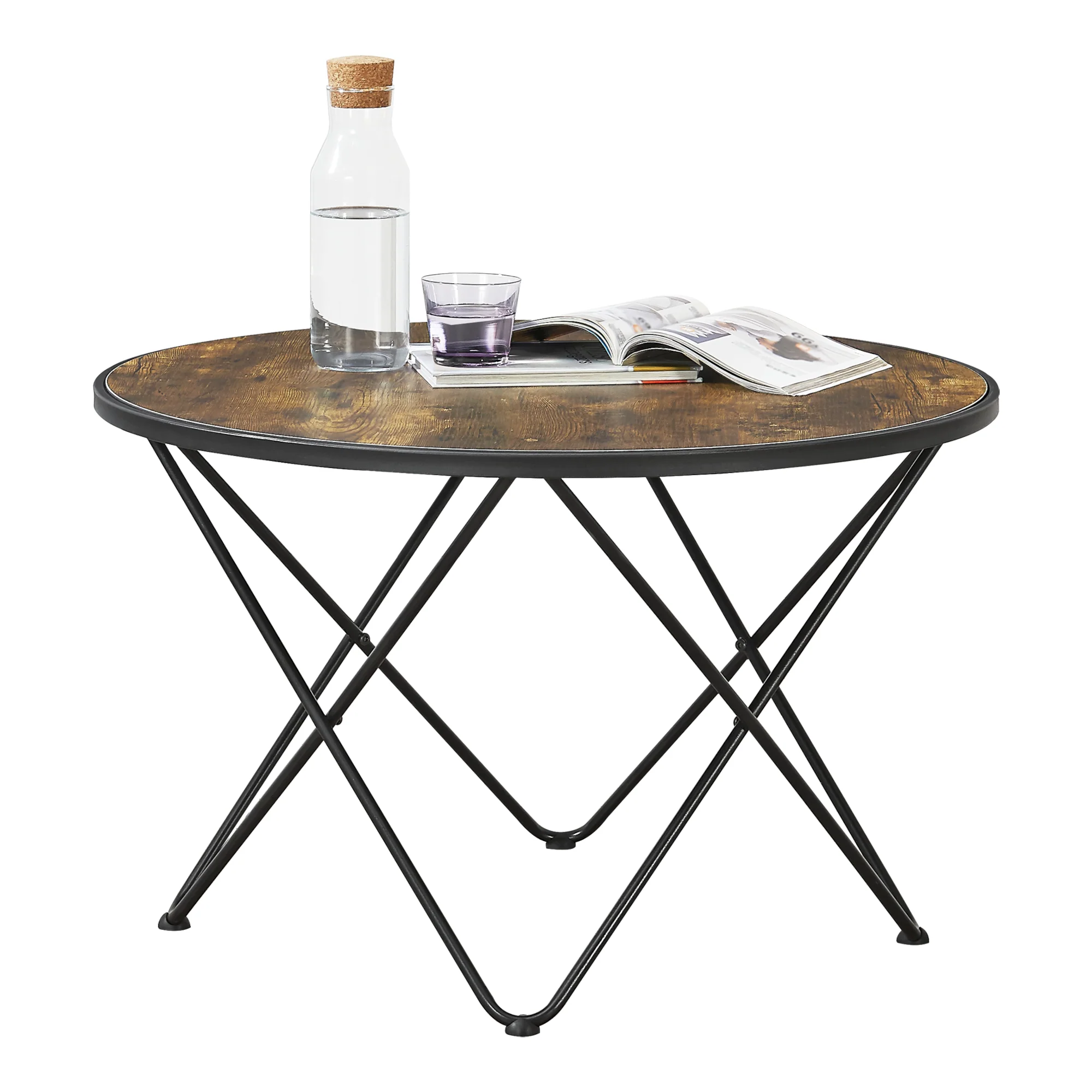 Couchtisch Goskamark 80x50 cm Stahlgestell Dunkler Holzton [en.casa]