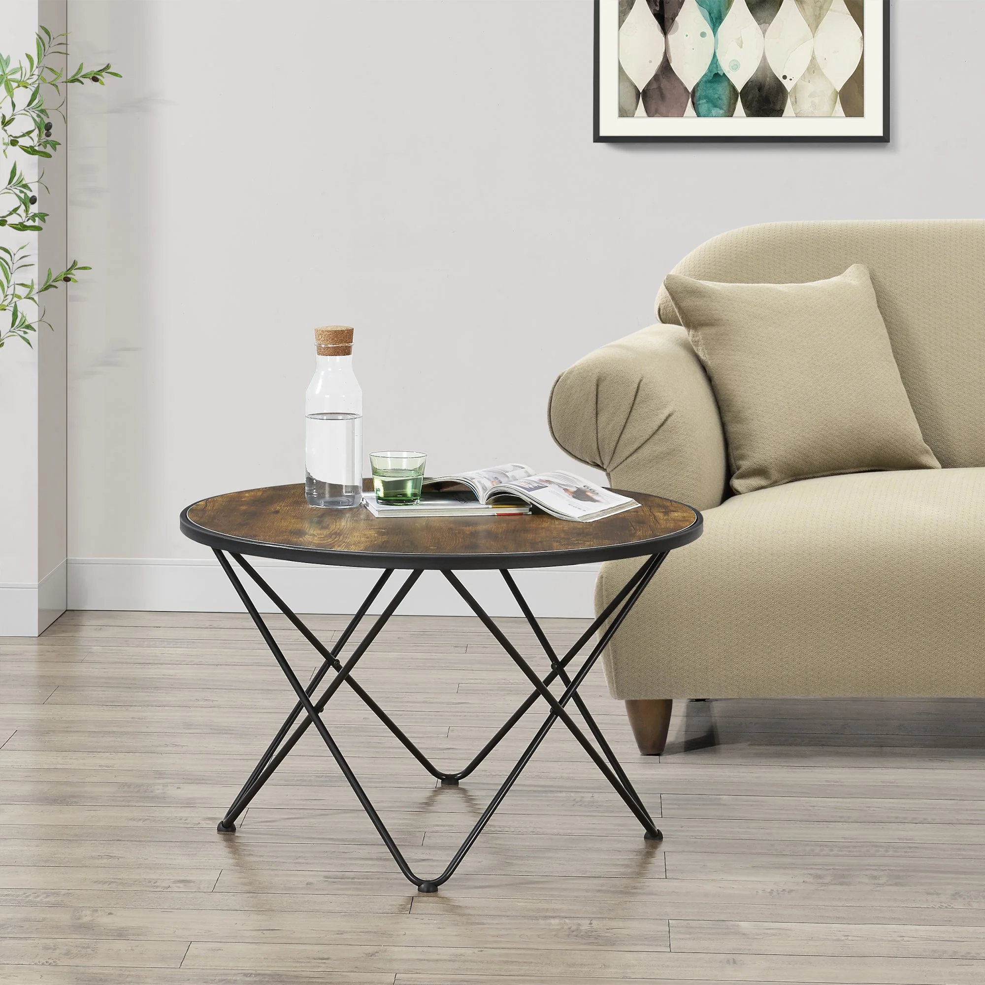 Couchtisch Goskamark 80x50 cm Stahlgestell Dunkler Holzton [en.casa] - Image 2
