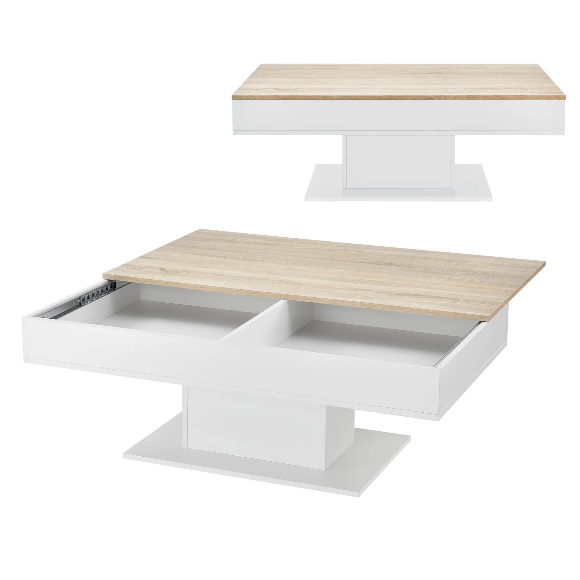 Couchtisch Lünen 40x110x60cm mit 2 Staufächer Eicheoptik Weiß en.casa