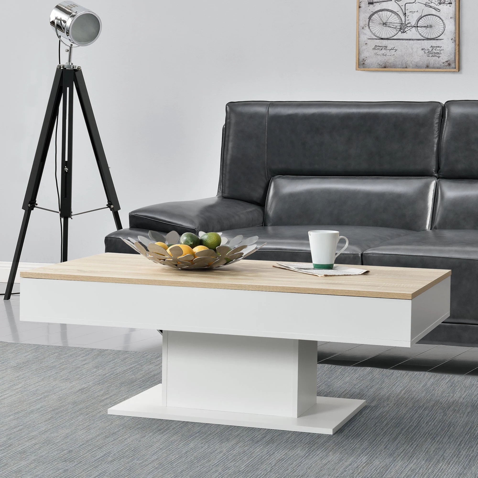 Couchtisch Lünen 40x110x60cm mit 2 Staufächer Eicheoptik Weiß en.casa - Image 2