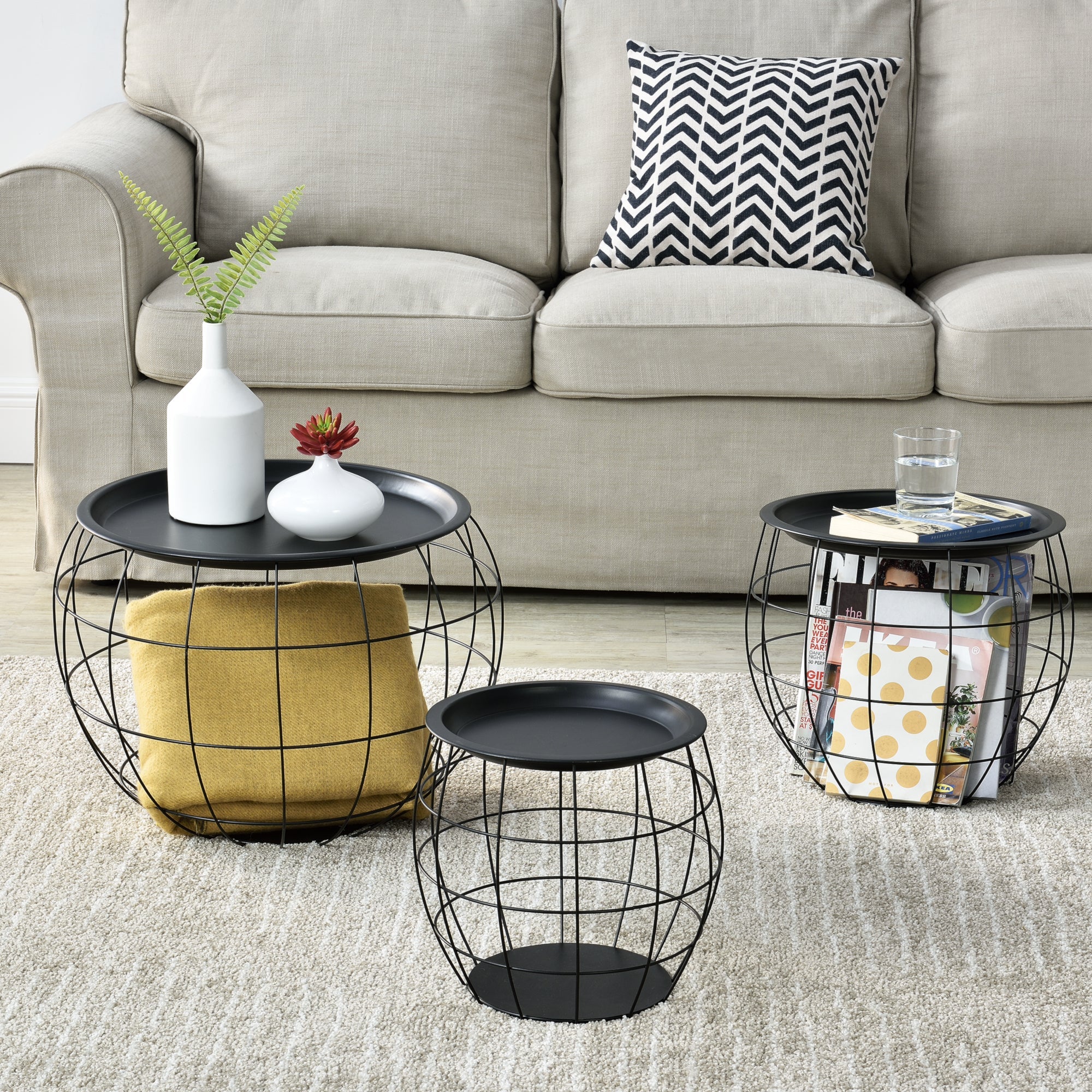 Couchtisch Neman 3er Set Metallkorb Schwarz en.casa - Image 2