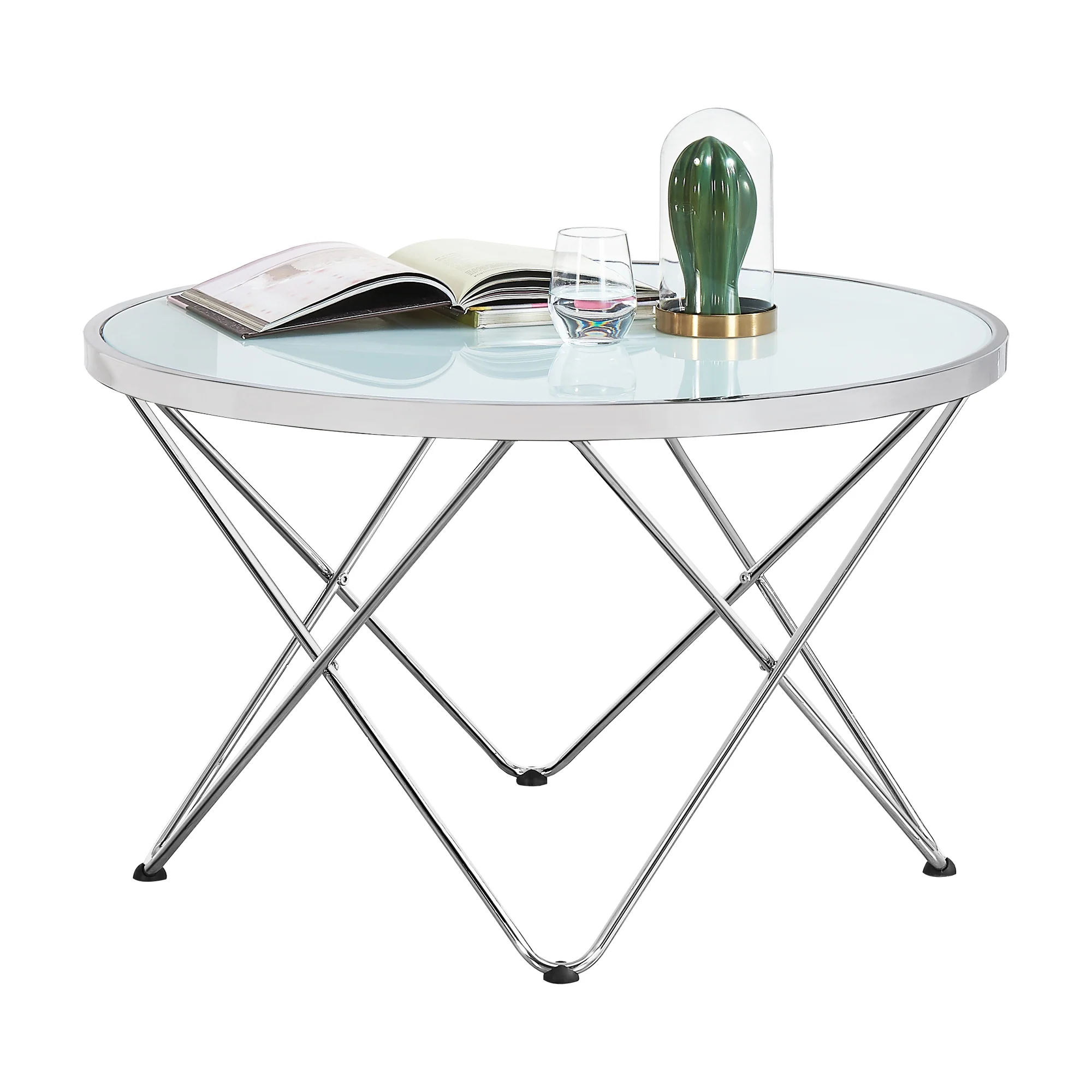 Couchtisch Nikkeby Metallgestell Silber/Milchglasoptik [en.casa]