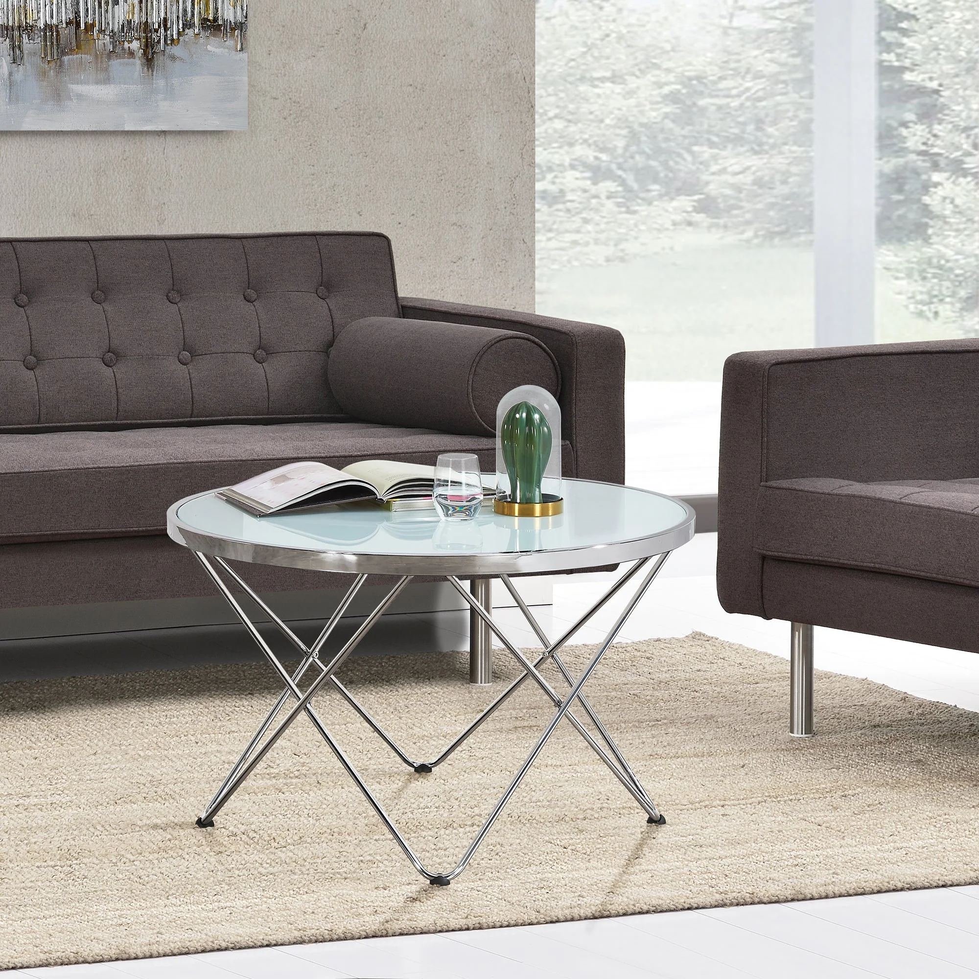 Couchtisch Nikkeby Metallgestell Silber/Milchglasoptik [en.casa] - Image 2