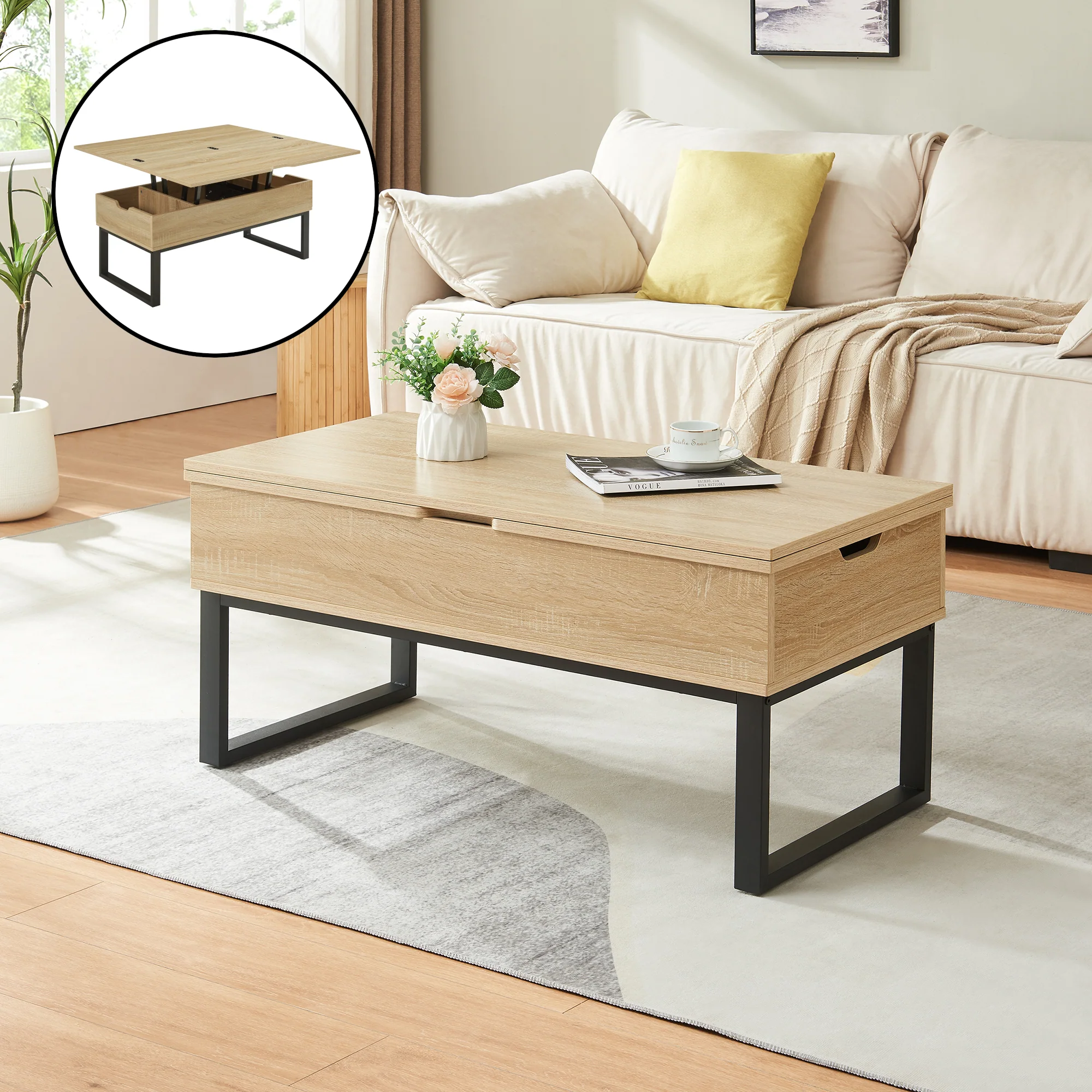 Couchtisch Rauli mit Hebeplatte und Stauraum 100x50x47 cm [en.casa] - Image 3