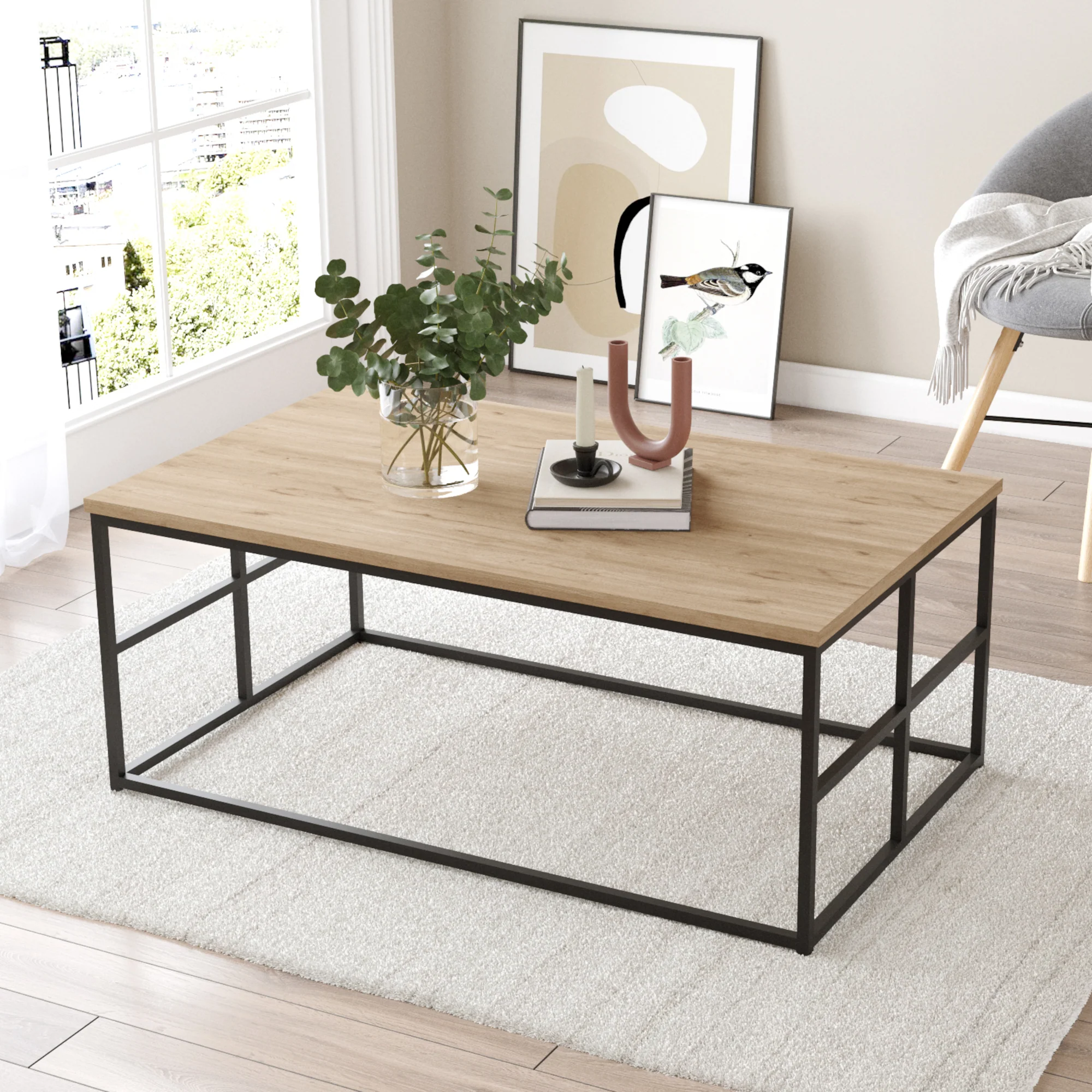 Couchtisch Velendi 100x60x40 cm Eichenoptik/Schwarz [en.casa]