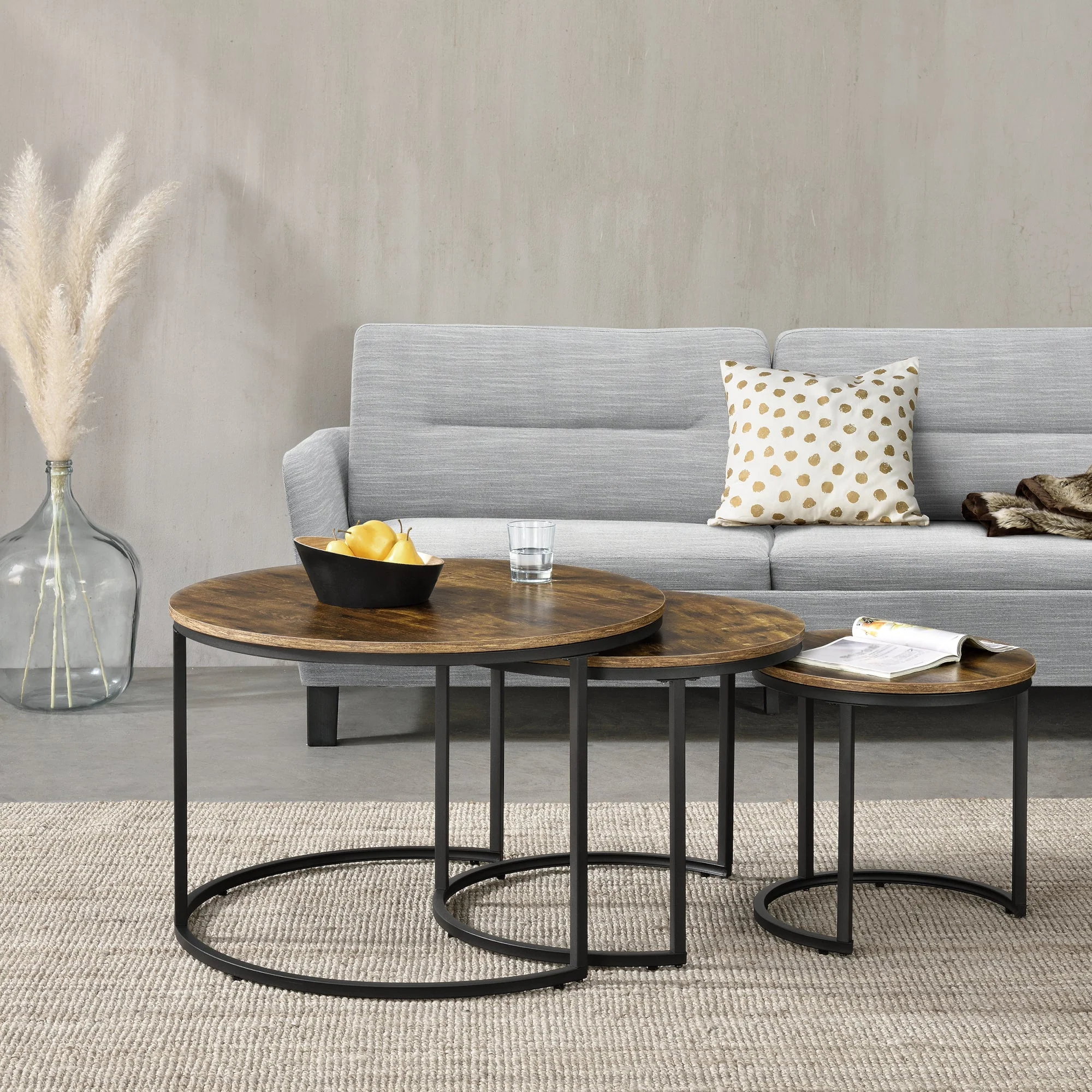 Couchtischset Arvidsjaur 3er Set Dunkler Holzton [en.casa] - Image 2