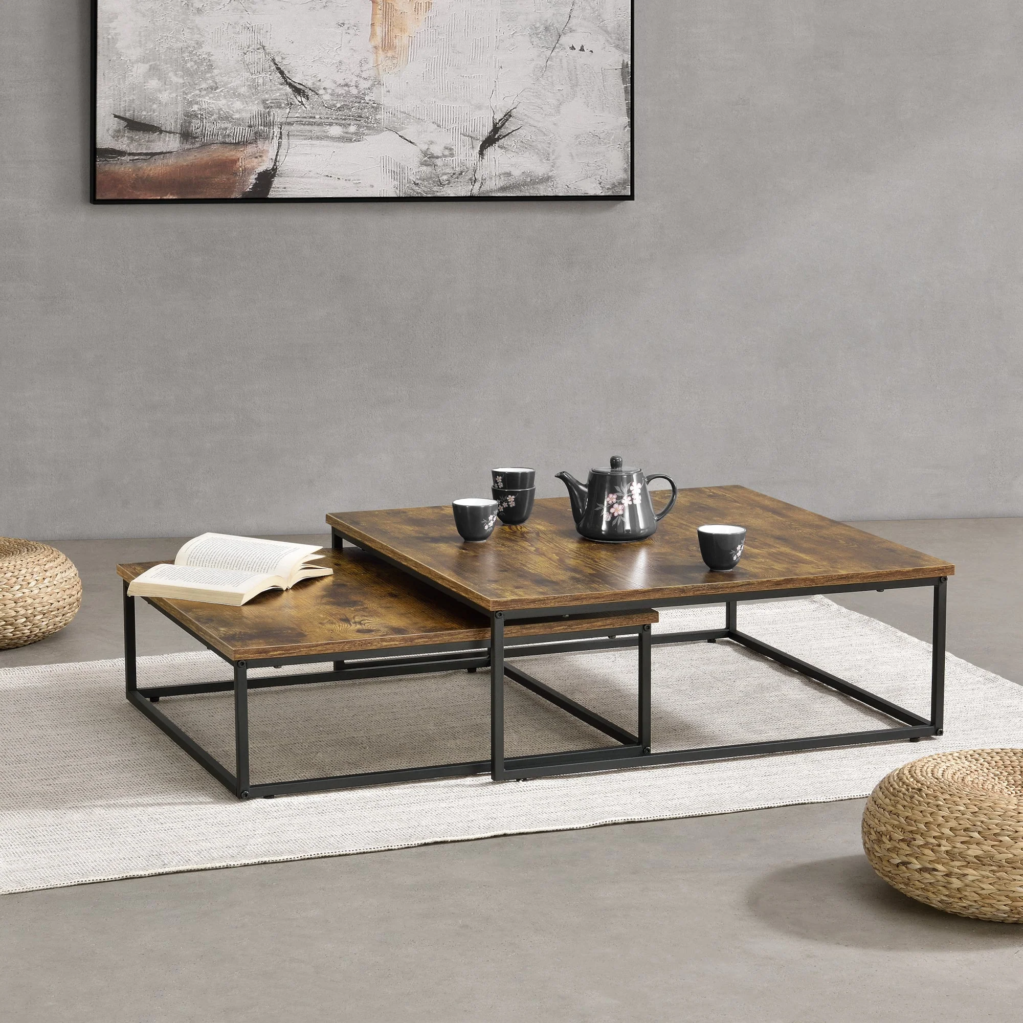 Couchtischset Haninge 2er Set rund Dunkler Holzton [en.casa] - Image 2