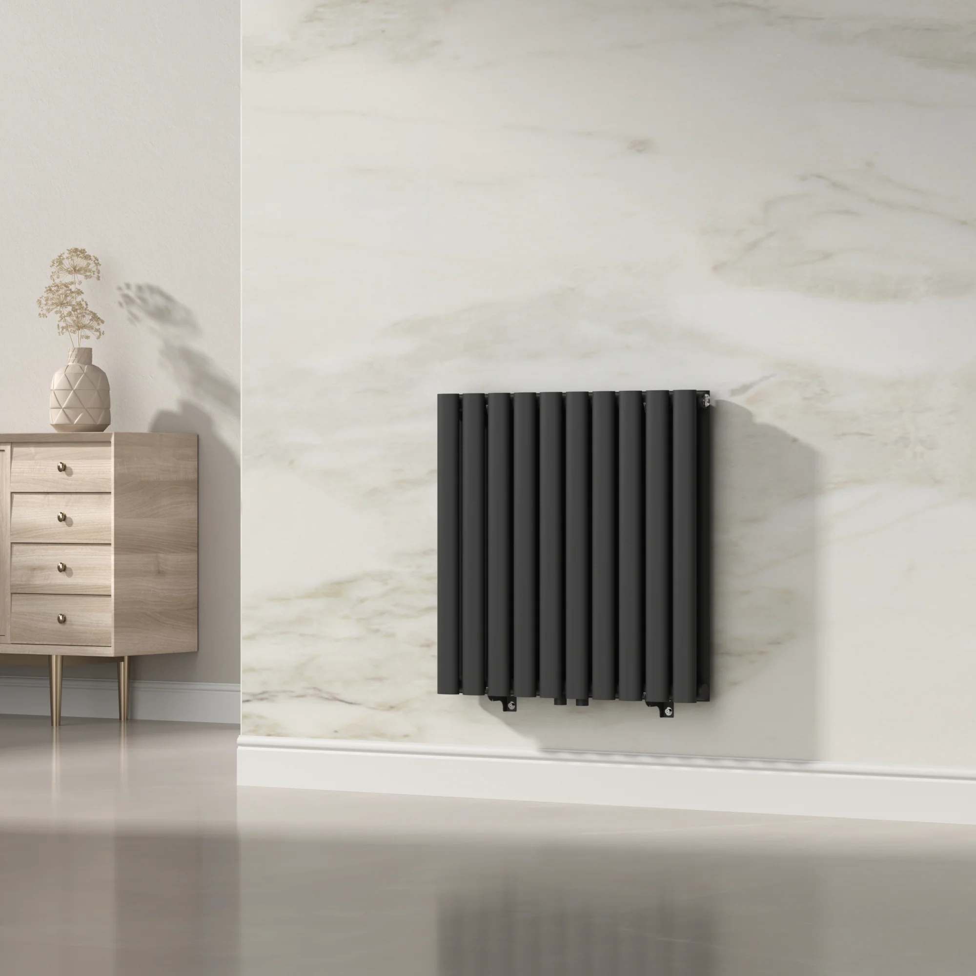 Design Röhrenheizkörper Nore Schwarz 60x60cm Doppellagig 800W [neu.haus] - Image 2