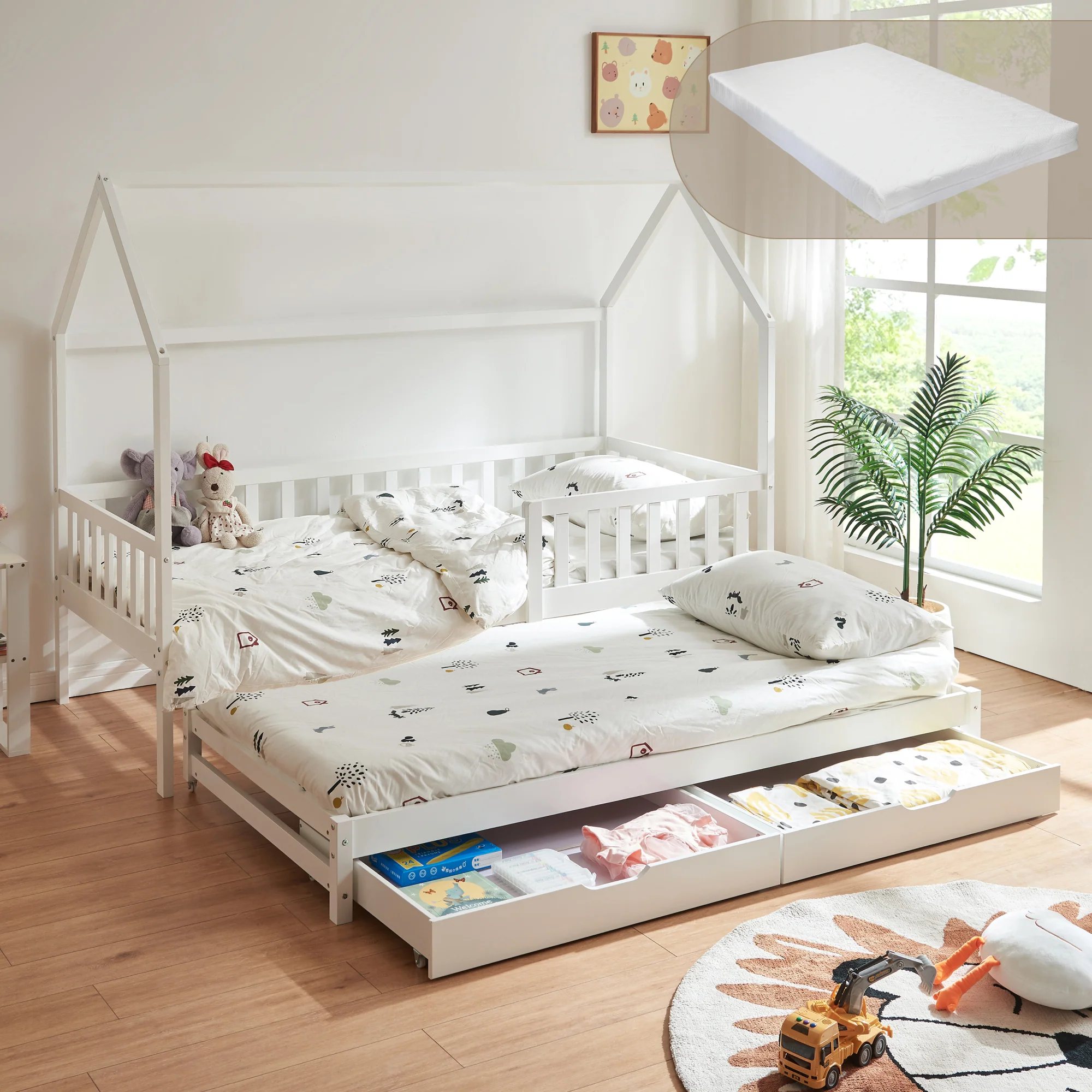 Doppel-Kinderbett Aarghonmaa mit 1 Matratze 90x200 cm Kiefernholz [en.casa] - Image 3