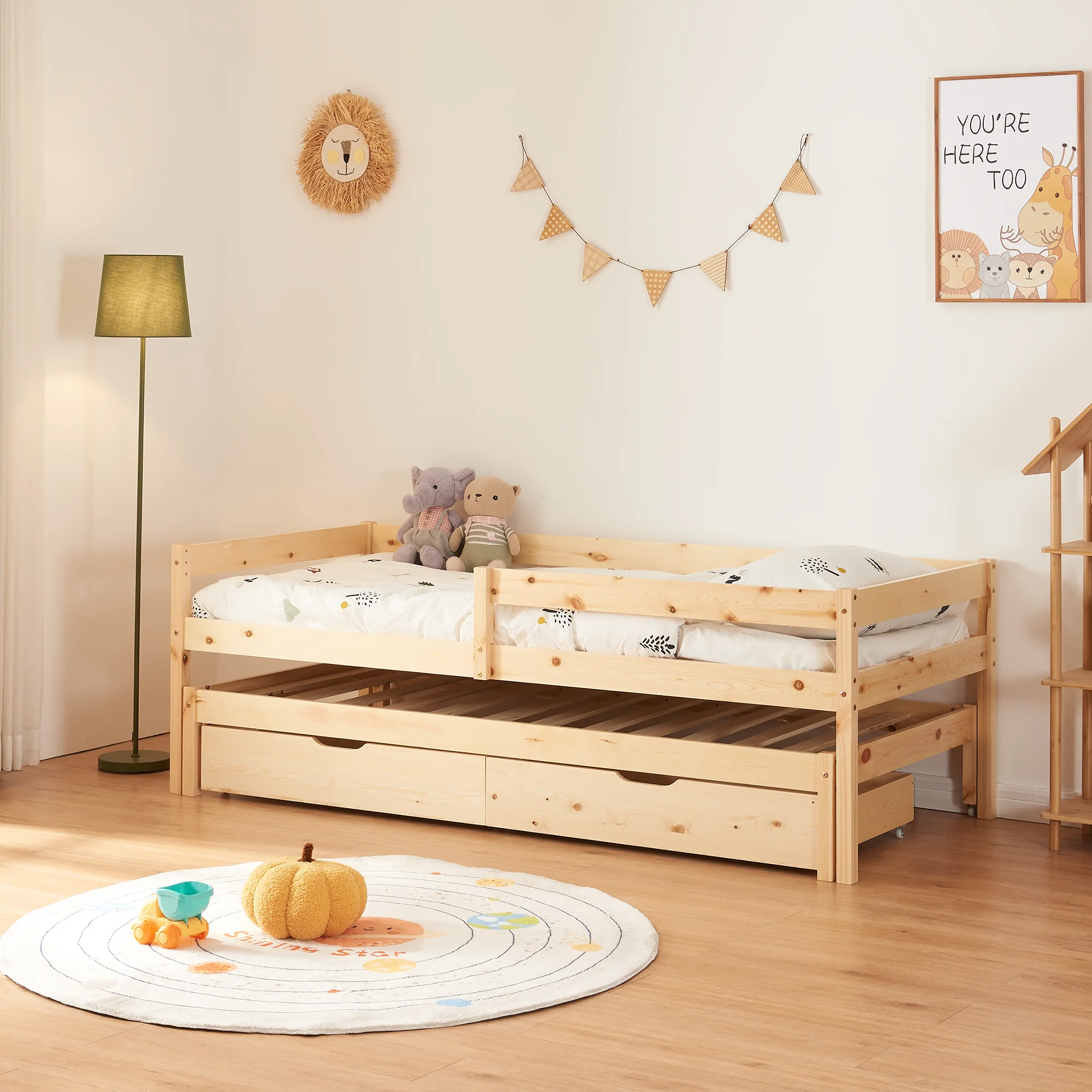Doppel-Kinderbett Sonkajärvi 90x200cm Kiefernholz Natur [en.casa]