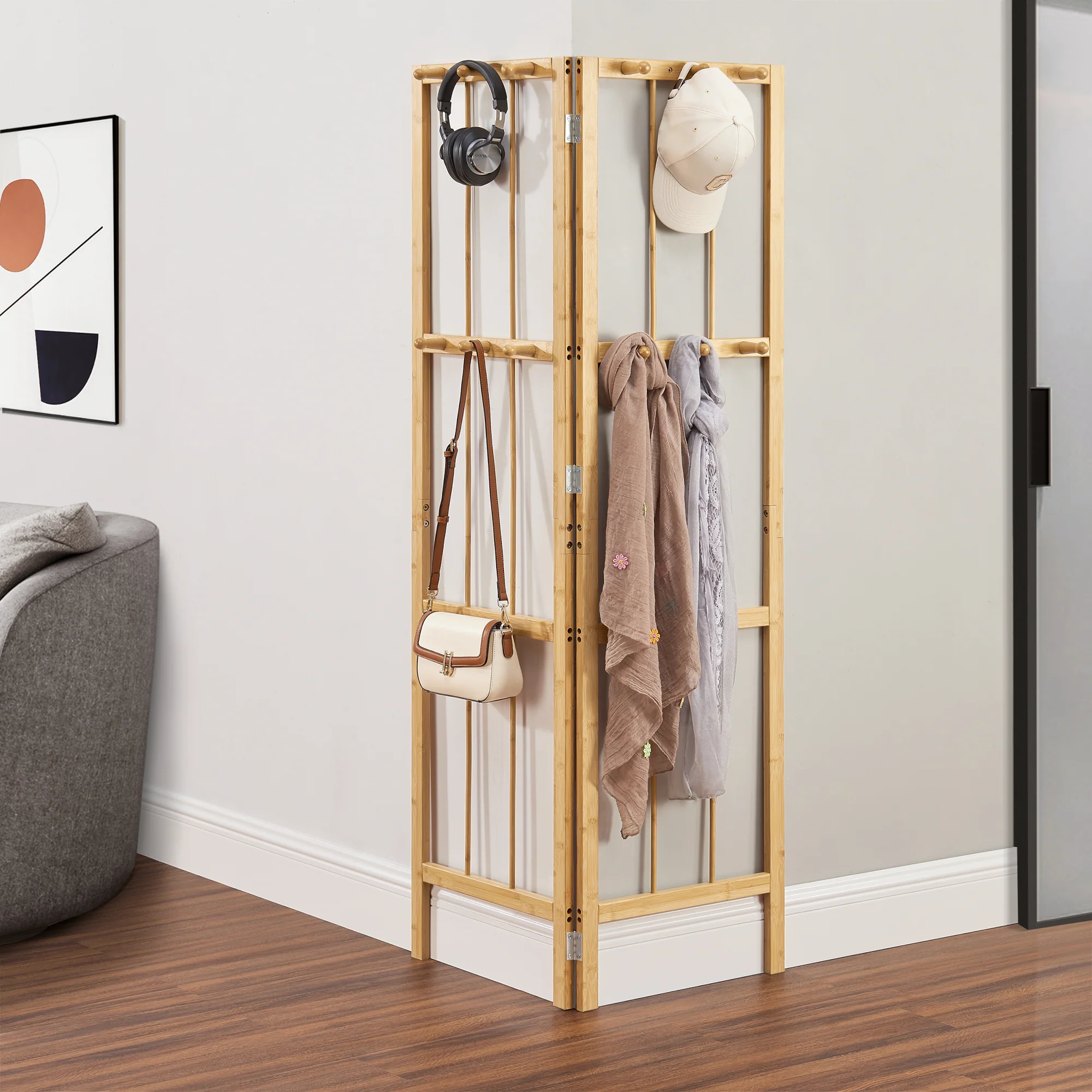Eckgarderobe Hyllestad 165,5x92x8cm Bambus [en.casa]