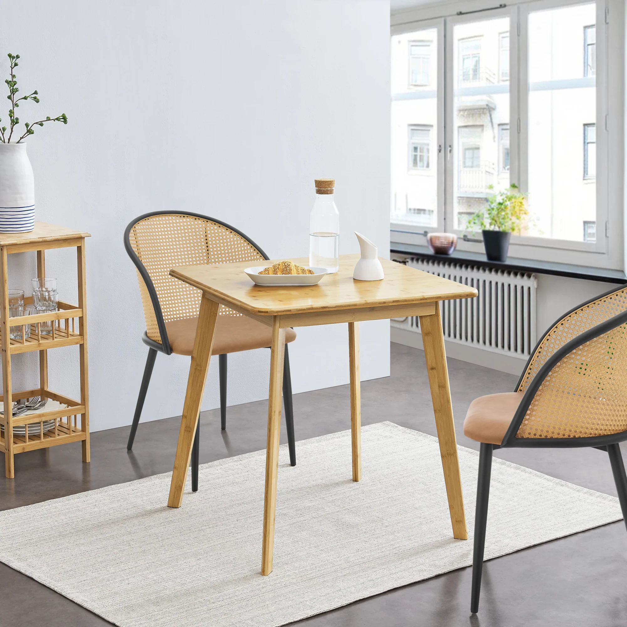Esstisch Närpes für 2 Personen Bambus 75x70x70 cm [en.casa]